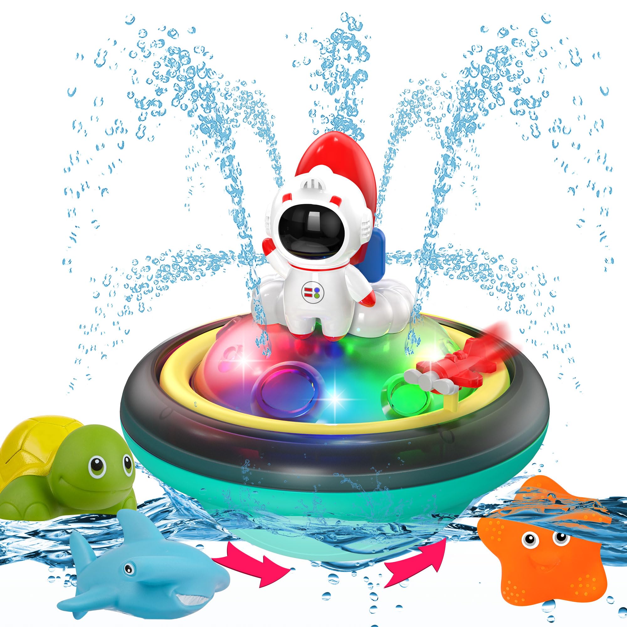 Baby Bath Toys for Toddlers, CRIOLPO Spray Water Toy Rotation Baby Light up Bath Toys, Automatic Induction Sprinkler Shower Toys with LED, Gift for 1 2 3 4 5 Year Old Boys Girls (Rocket Set)