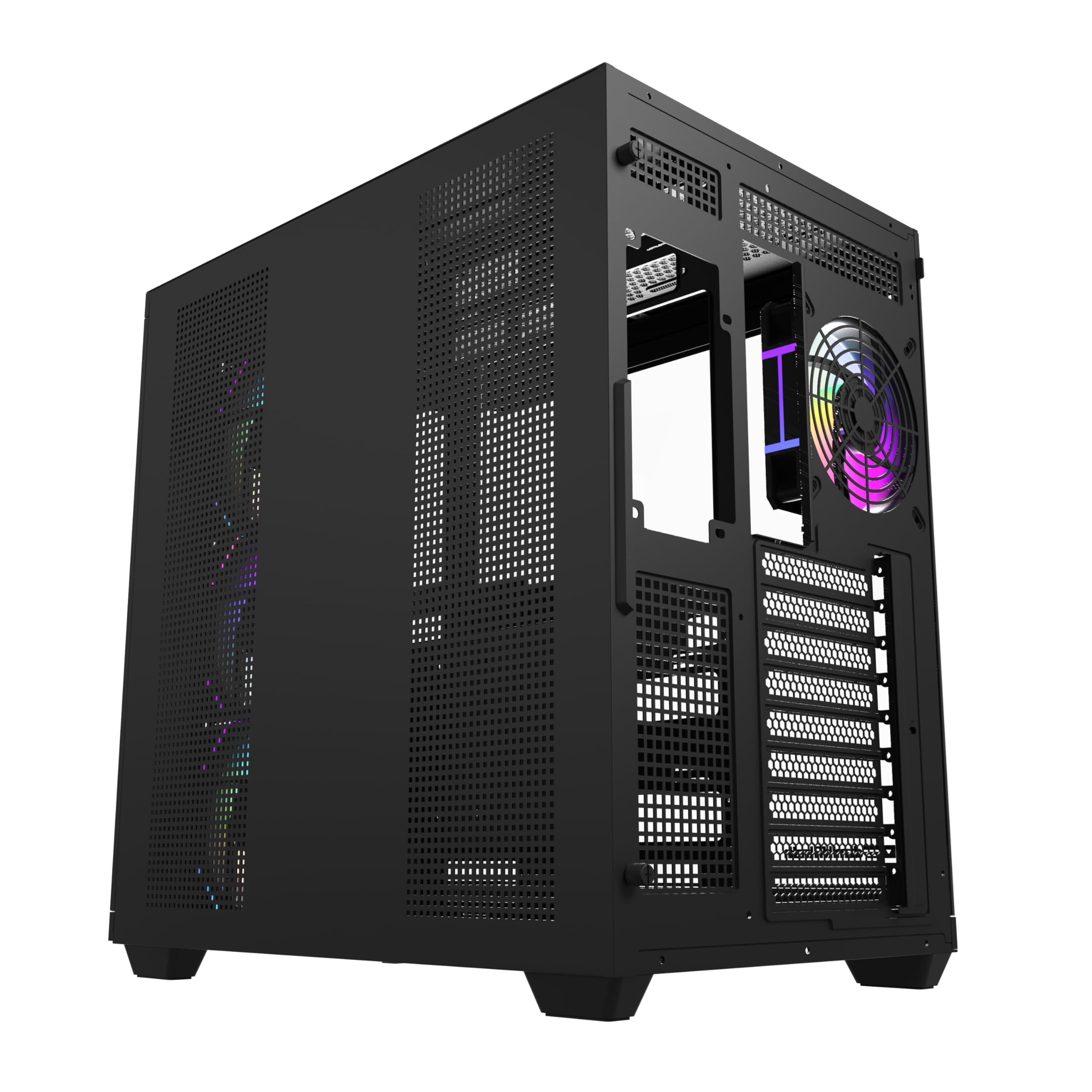 DarkFlash DQX80, Custodia PC Gaming ATX, doppia fotocamera, 3 vetri temperati, 4 ventole ARGB e PWM, Nero, USB-C