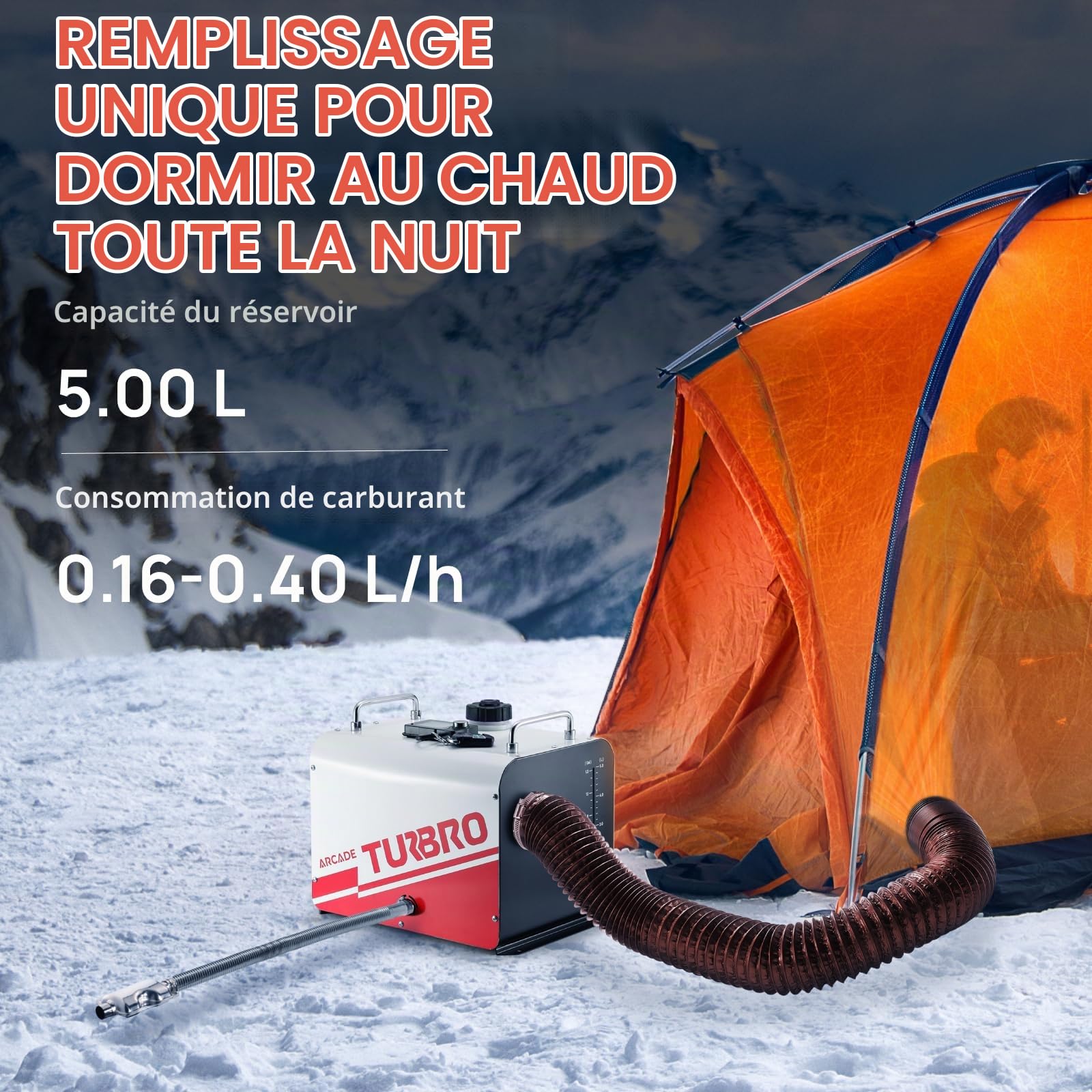 TURBRO Chauffage Diesel, 8kW, Réservoir de 5L