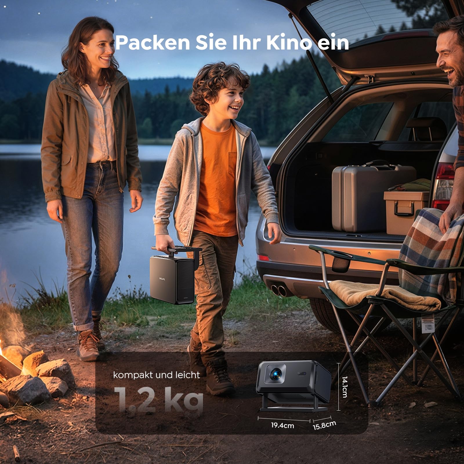 [Google TV & Offizielle Apps] Beamer 4K Unterstützt, Smart Beamer Heimkino 1080P FHD, Autofokus & Trapezkorrektur, WiFi Bluetooth Tragbarer Projektor mit Drehständer für Outdoor/Handy