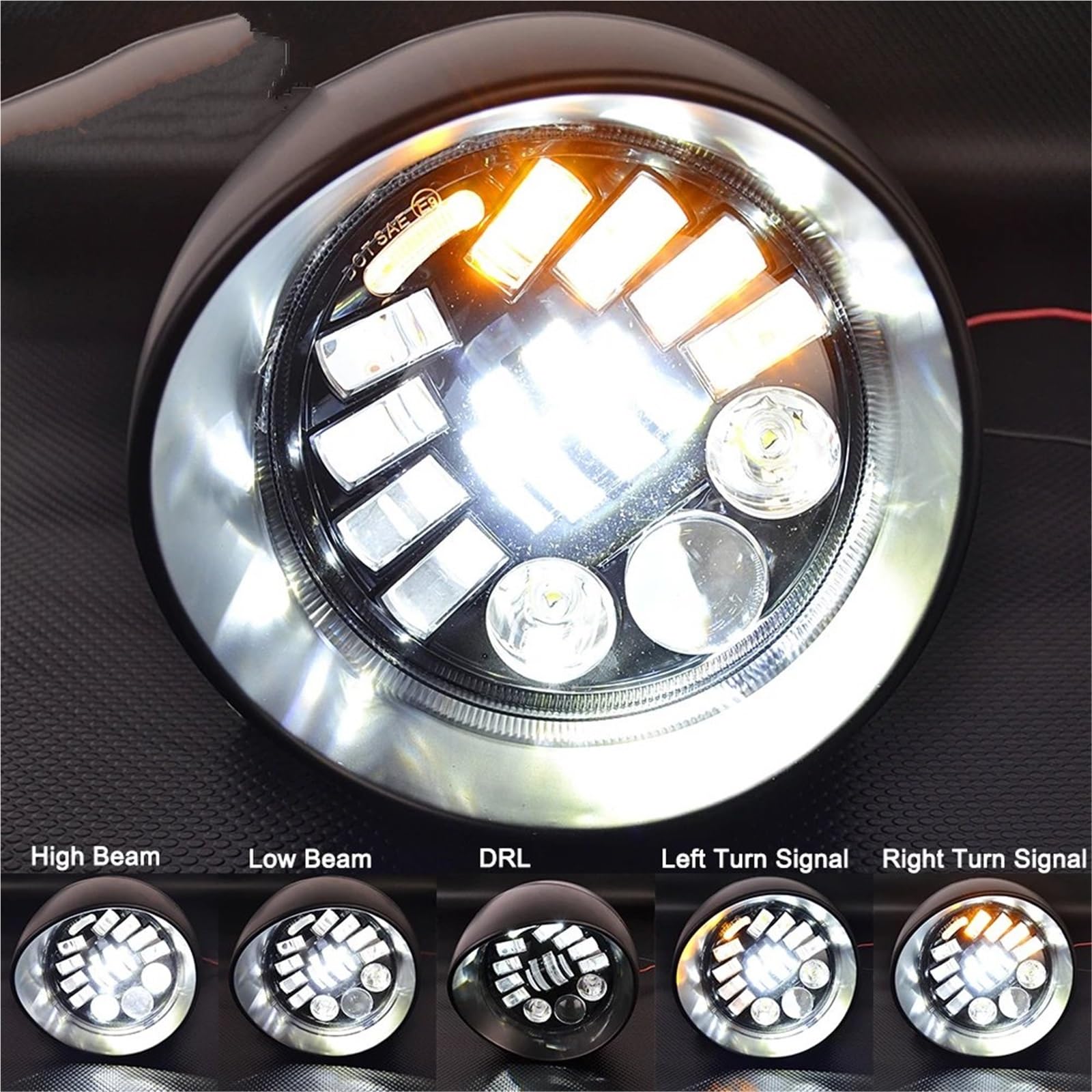 MESKEL Fari Anteriori Moto per Touring per Bobber per Chopper per Custom per Cafe per Racer Moto LED Bullet Faro da 5,75 Pollici | 5.75 Style 3