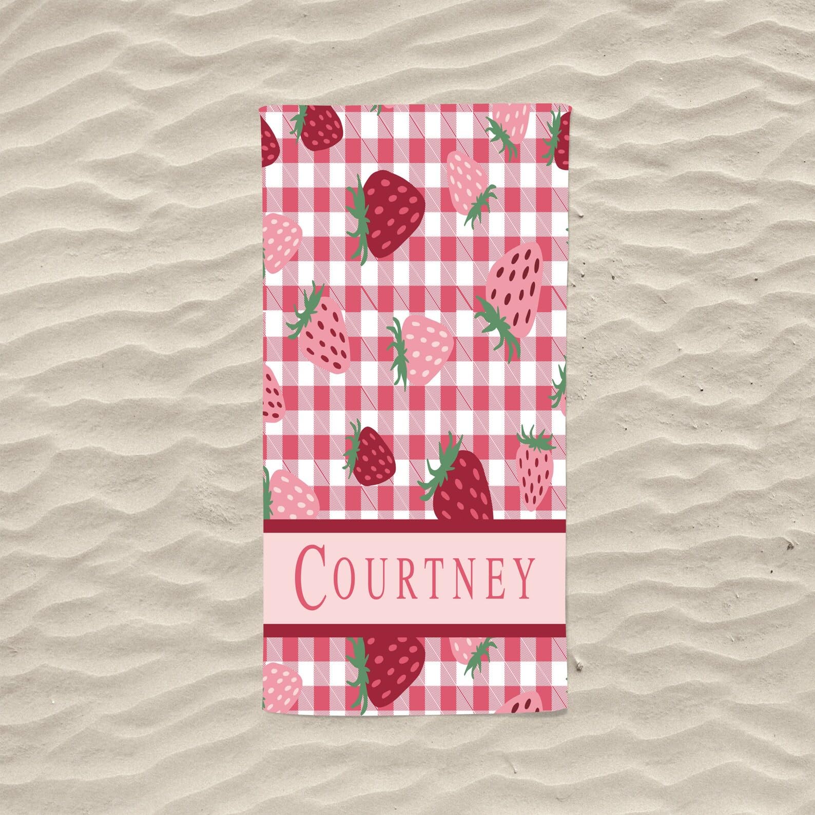 Strawberry Beach Towel for Girls Custom Name, Personalized Beach Towels for Kids, Pool Towel, Bath Towel, Beach Accessory, Vacation Towel, Cruise Ship