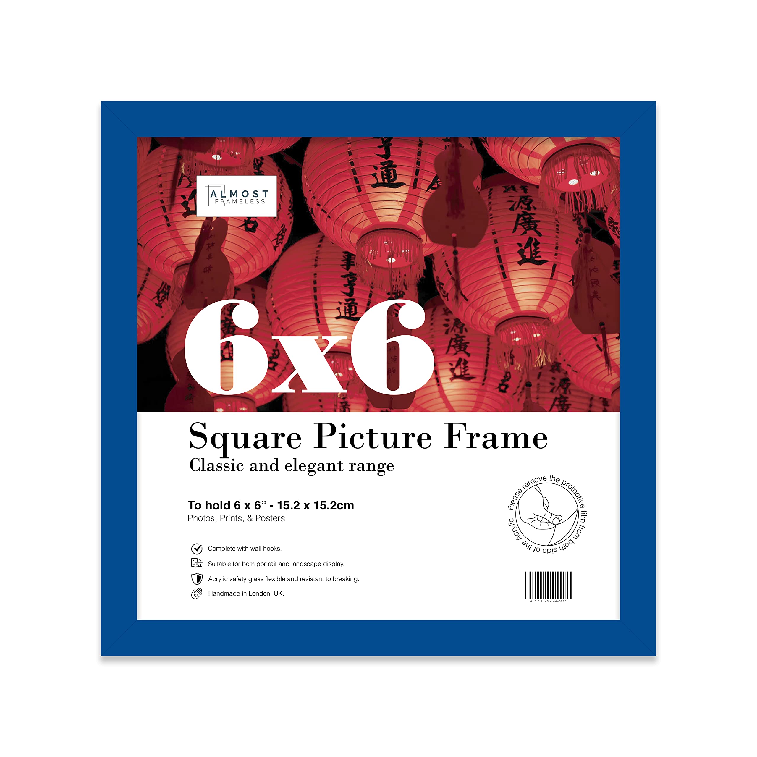 6x6 Inch Blue Square Thin Photo Frame Wall Mountable and Freestanding Thin Picture Frame Standard Square Photograph Size, 6" X 6"(15.2 X 15.2cm)