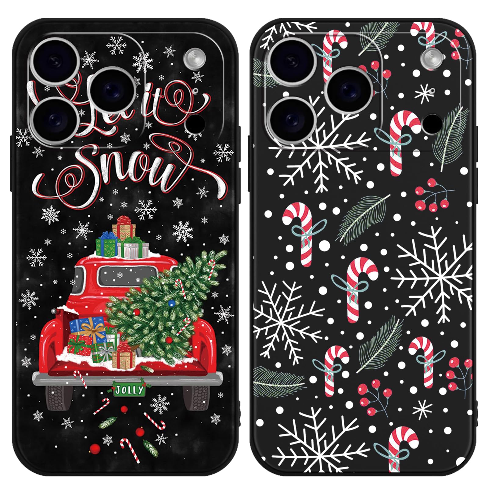 Yoedge 2 Pack Christmas Black Motifs Phone Case for 17pm 6.9",with Candy Cane Aesthetics Pattern, Soft TPU Silicone Shockproof Bumper Protector Cover for 17pm,for Women and Girls