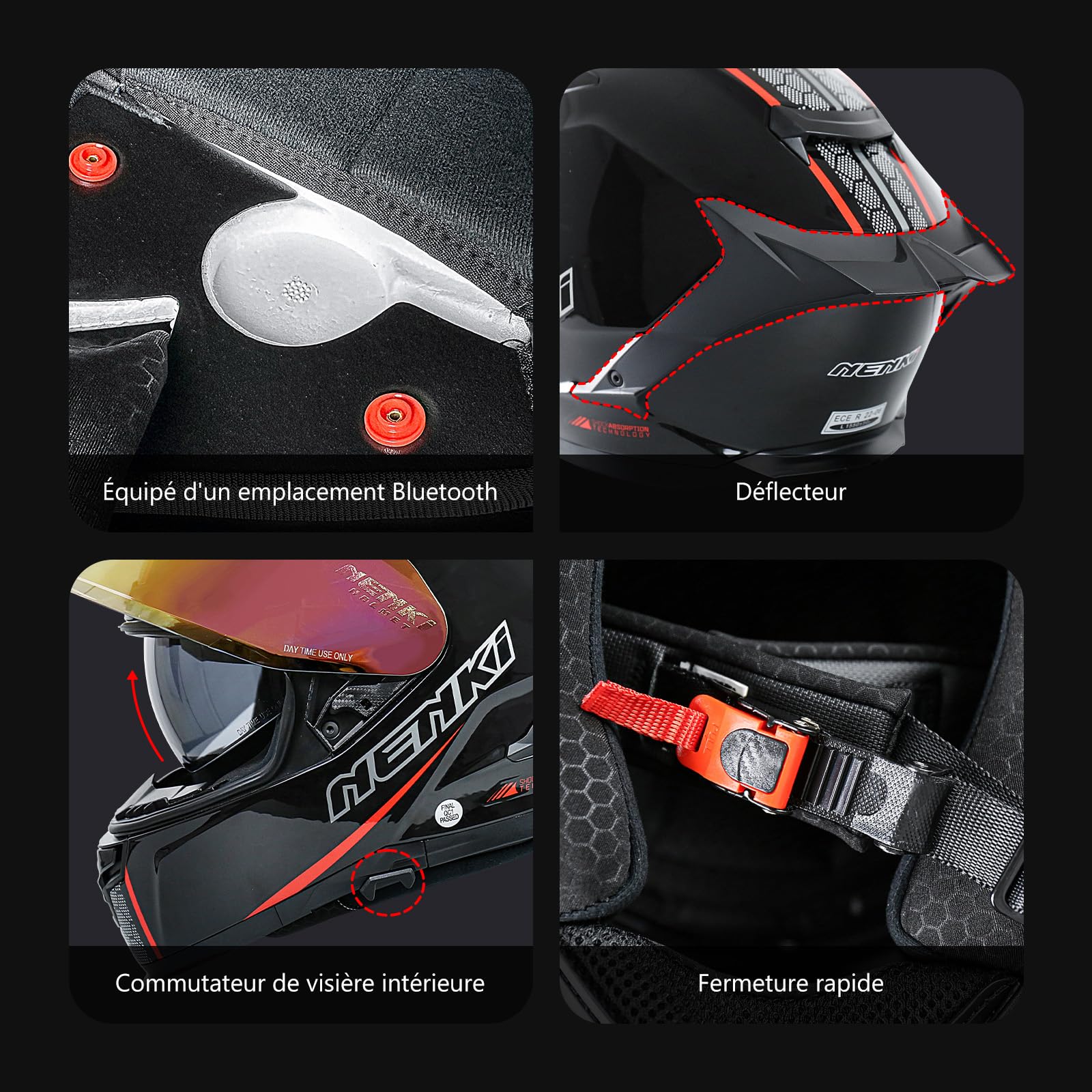 Motorradhelm Frauen und Männer ECE 22.06 Geprüft - Motorrad Integralhelm mit Sonnenblende, Belüftungssystem & abnehmbarem Innenfutter