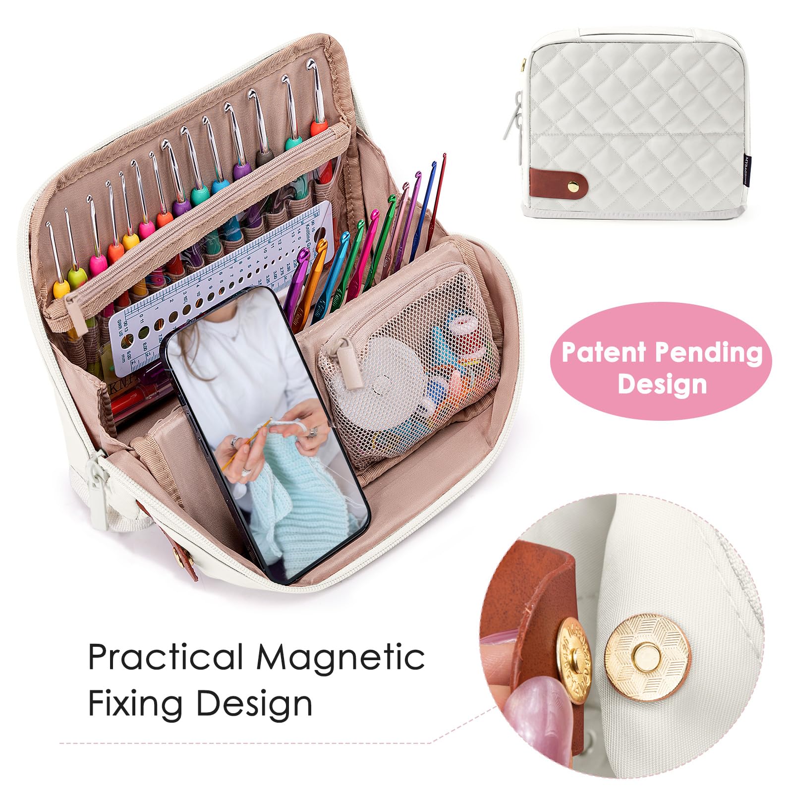 82Pcs Crochet Hook Set with Storage Case - Stand Up Crochet Hook Case with 20 Size Crochet Hooks & needles, Crochet Accessories - Crochet Needles Set for Crochet Lovers, Crochet Kit for Beginners