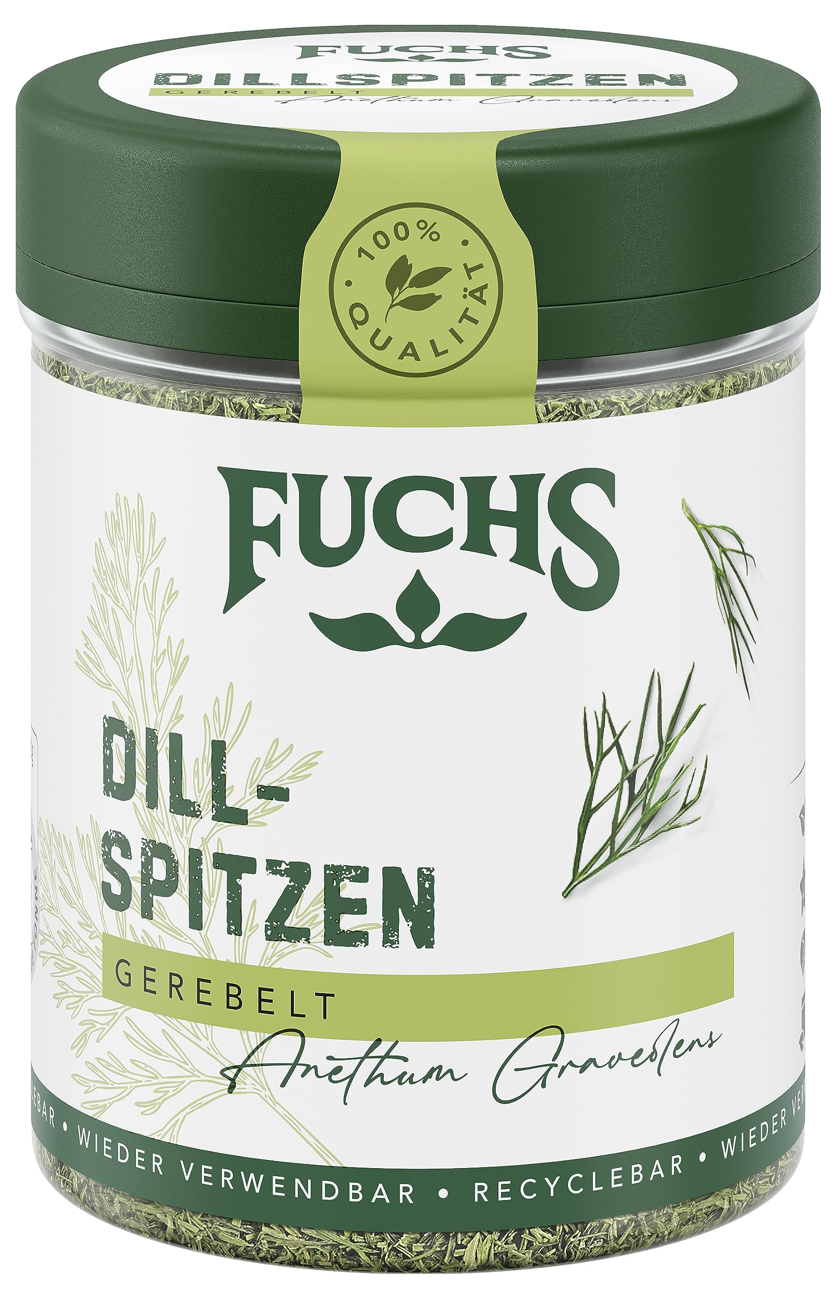 Fuchs Gewürze - Dillspitzen gerebelt - Gewürz für eingelegte Gurken, Salatsaucen oder Fischgerichten - natürliche Zutaten - 20 g in wiederverwendbarer, recyclebarer Dose