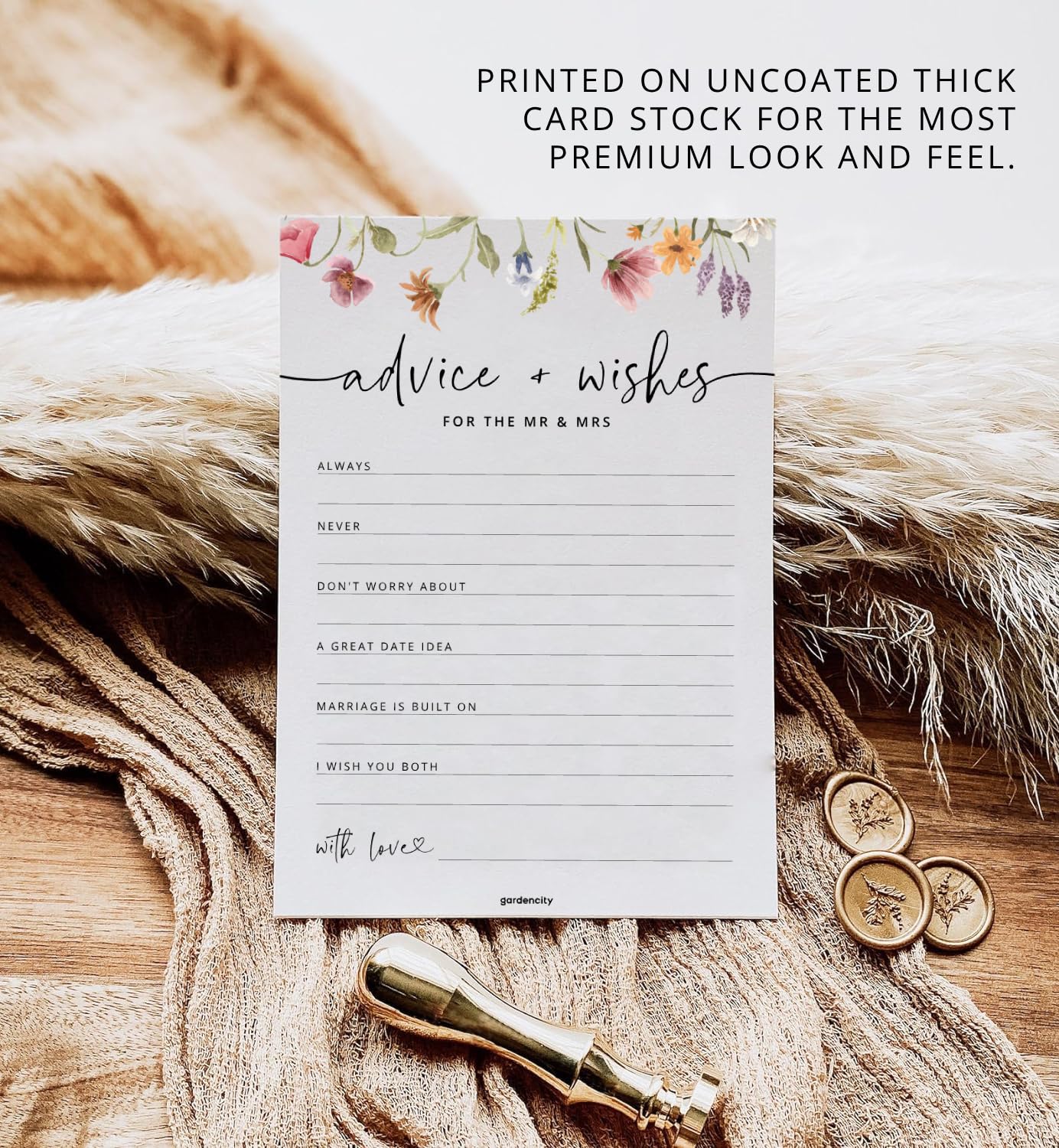 Advice and Wishes for the Mr and Mrs, Floral Wedding Advice Cards, Wildflower Bridal Shower Games for Bride, 50 Pack