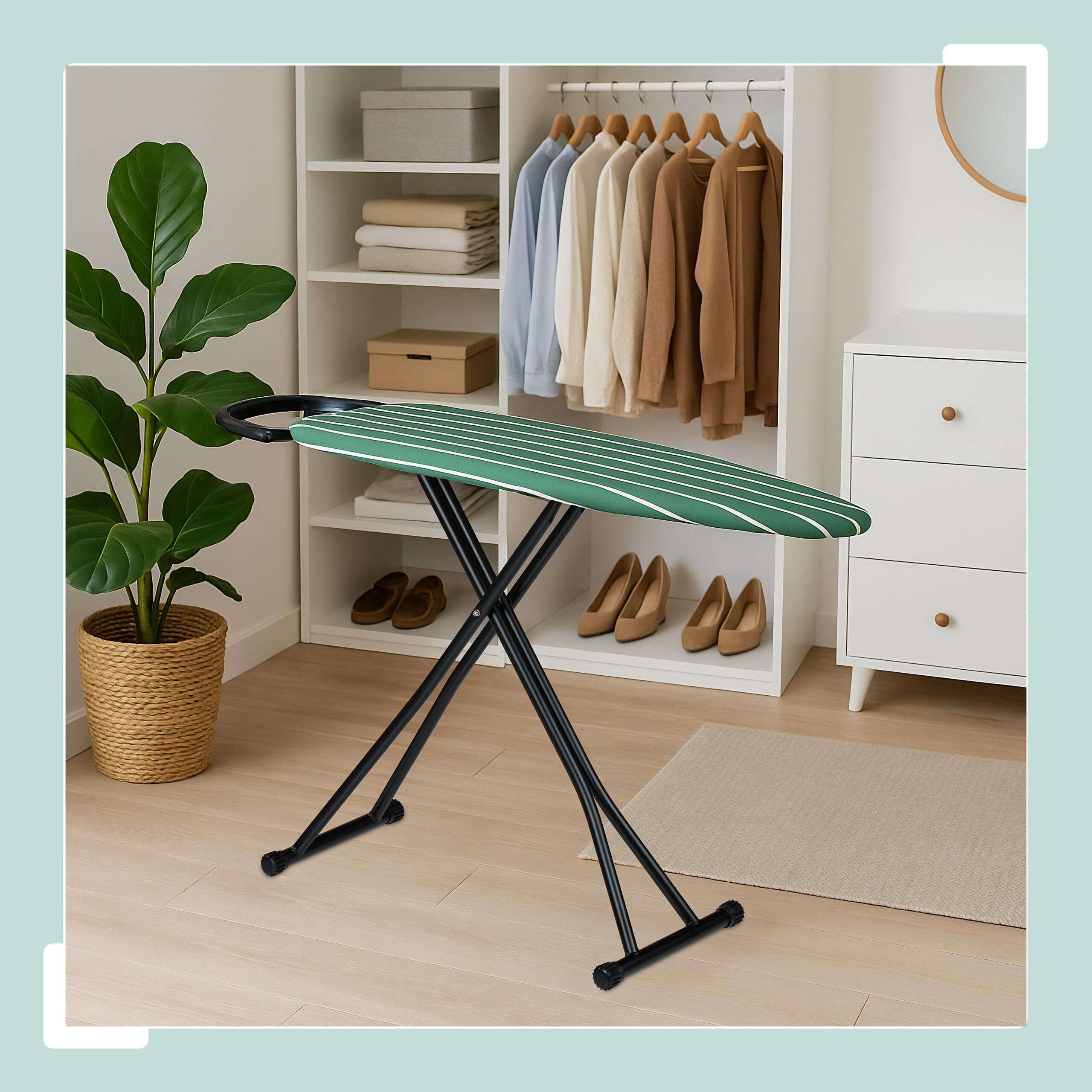 Relaxdays ASSE da Stiro Pieghevole, Tavolo Ferro a Vapore, Piano Stirare Salvaspazio 121x39 cm, Copriasse, Verde Bianco