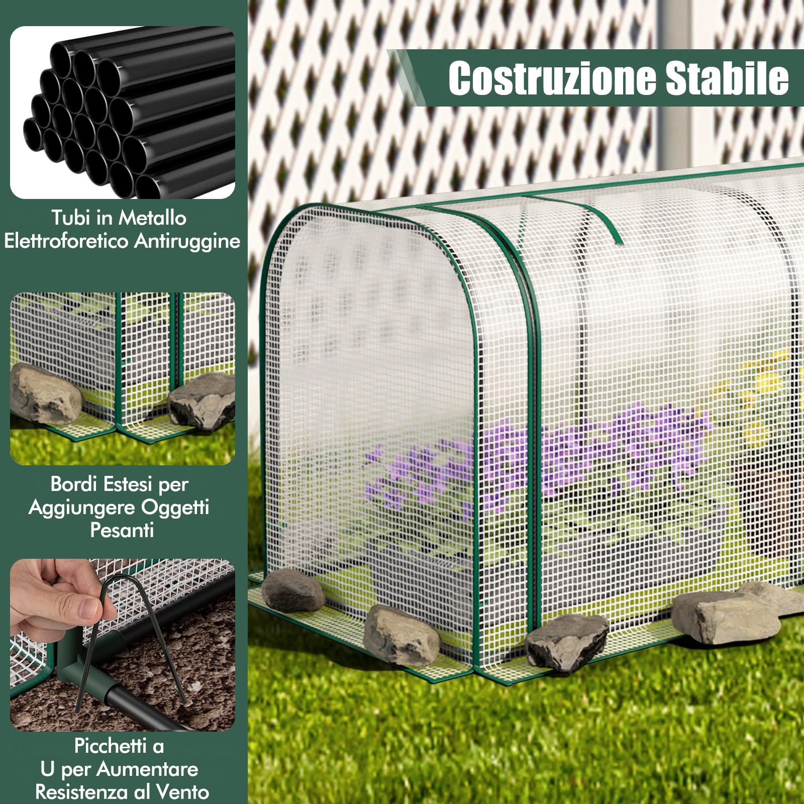 RELAX4LIFE Serra da Giardino con Porta Avvolgibile, Mini Serra Orto Vivaio, Materiale in in PE, Struttura Metallica, 118 x 55 x 60 cm (Bianco)