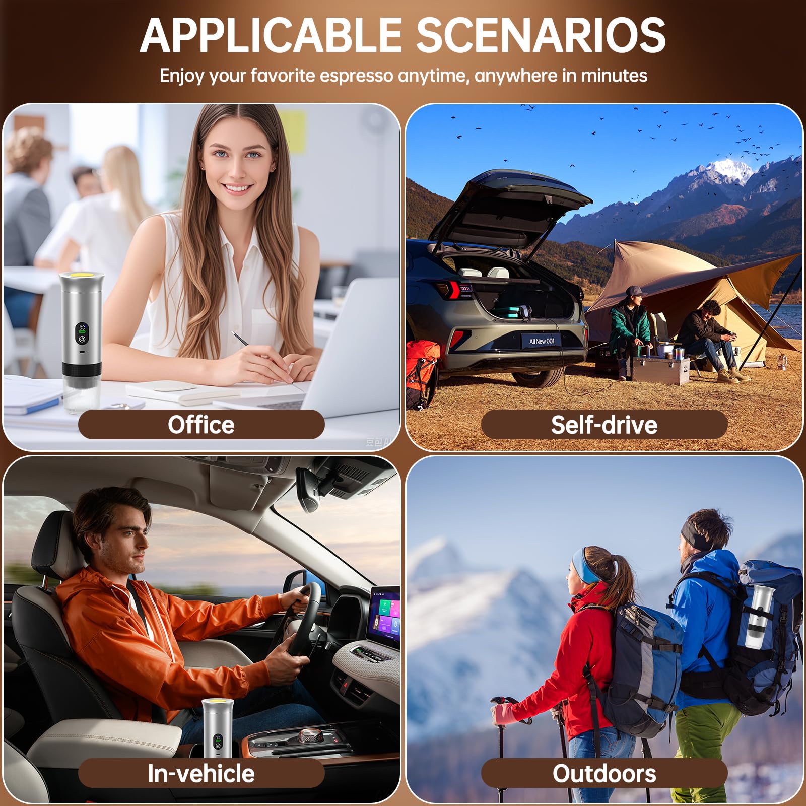 Caffettiera Portatile Riscaldamento Rapido 80ml 20 Bar (Argento) | Display Intelligente Temperatura Compatibile Cialde & Caffè Macinato, 7500mAh USB-C, Ideale per Viaggi & Ufficio