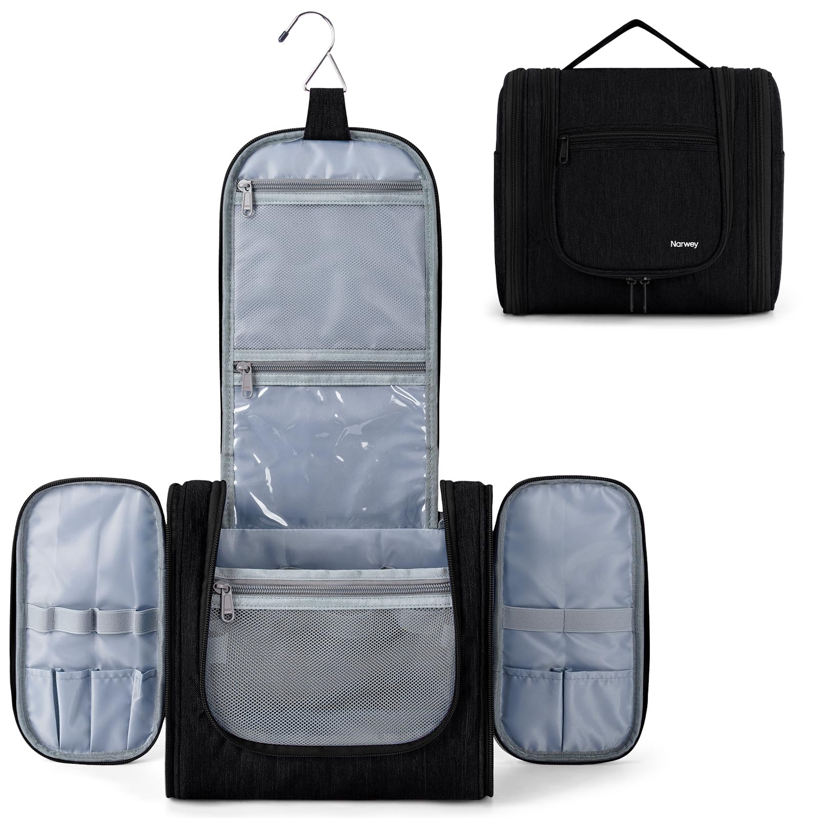 Narwey Großer Reise-Kulturtasche zum Aufhängen, Kosmetiktasche für Bad, Fitnessstudio, Dusche und Rasur – Organizer für Damen und Herren