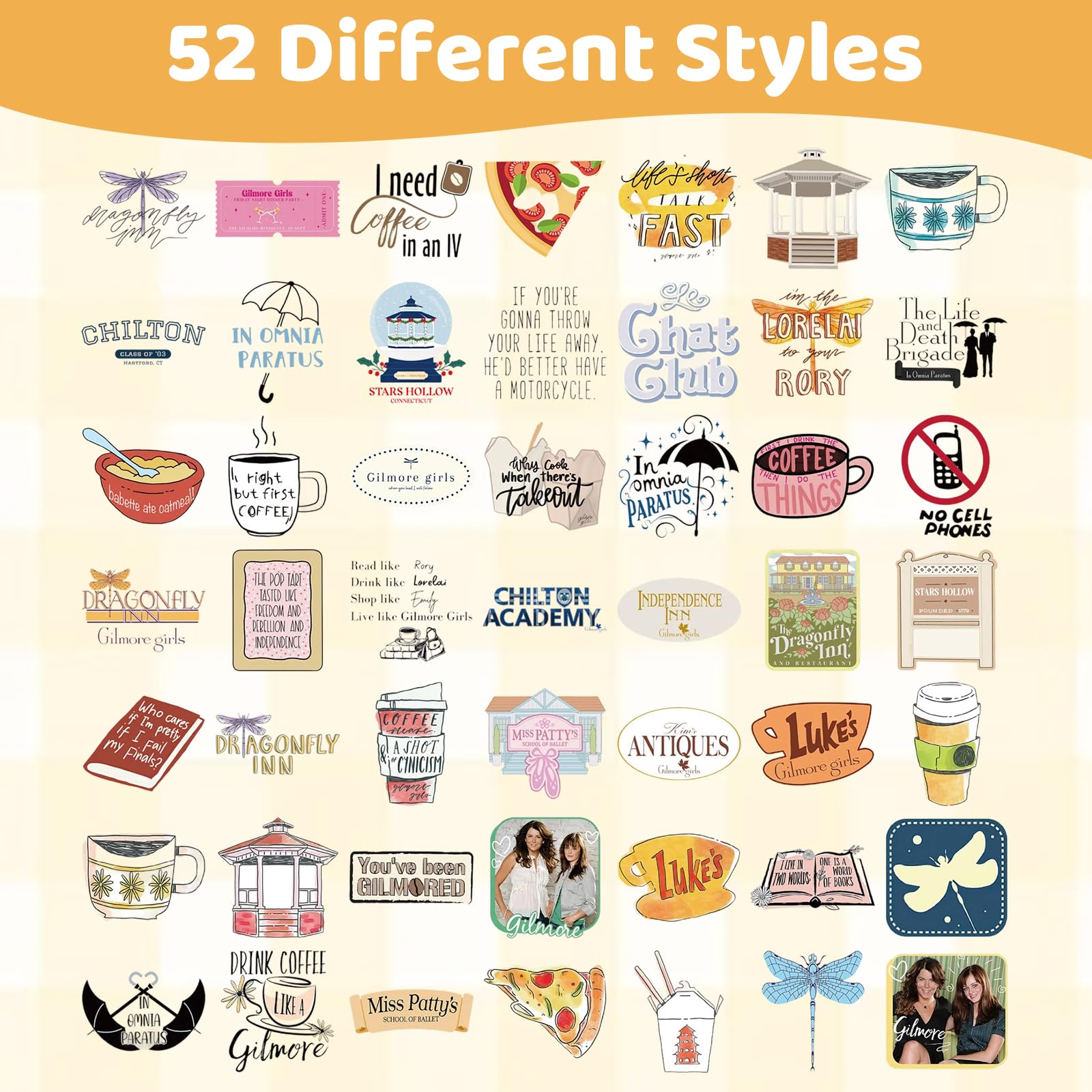 52Pcs Gilmore Girls Stickers Pack, Waterproof Vinyl Stickers, Aesthetic Decals Laptop Sticker - Image 3