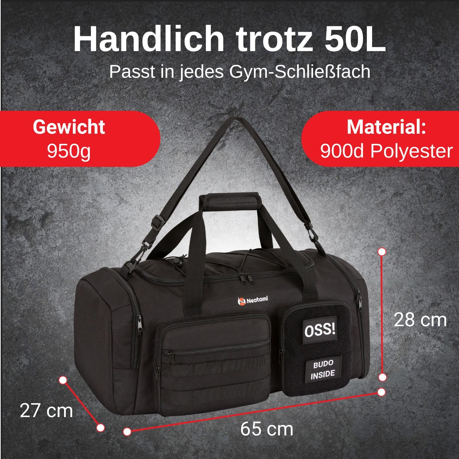 Kampfsport Sporttasche 50L mit Nassfach & Schuhfach – Judo, BJJ & Karate Trainingstasche für Gi, Schützer & Wettkampf | robuste Trainingstasche mit Organisationsfächern