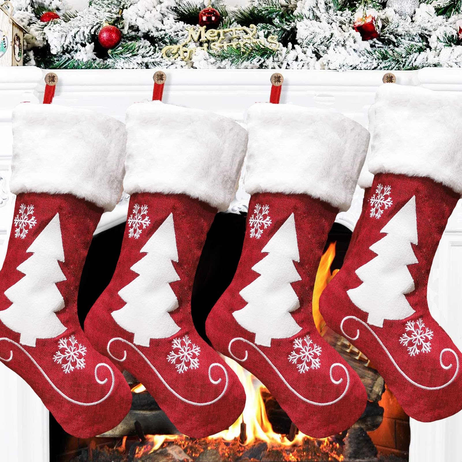Weihnachtsstrümpfe 45,7 Cm – 4 Stück Mit Schneeflocken-Design Aus Plüsch