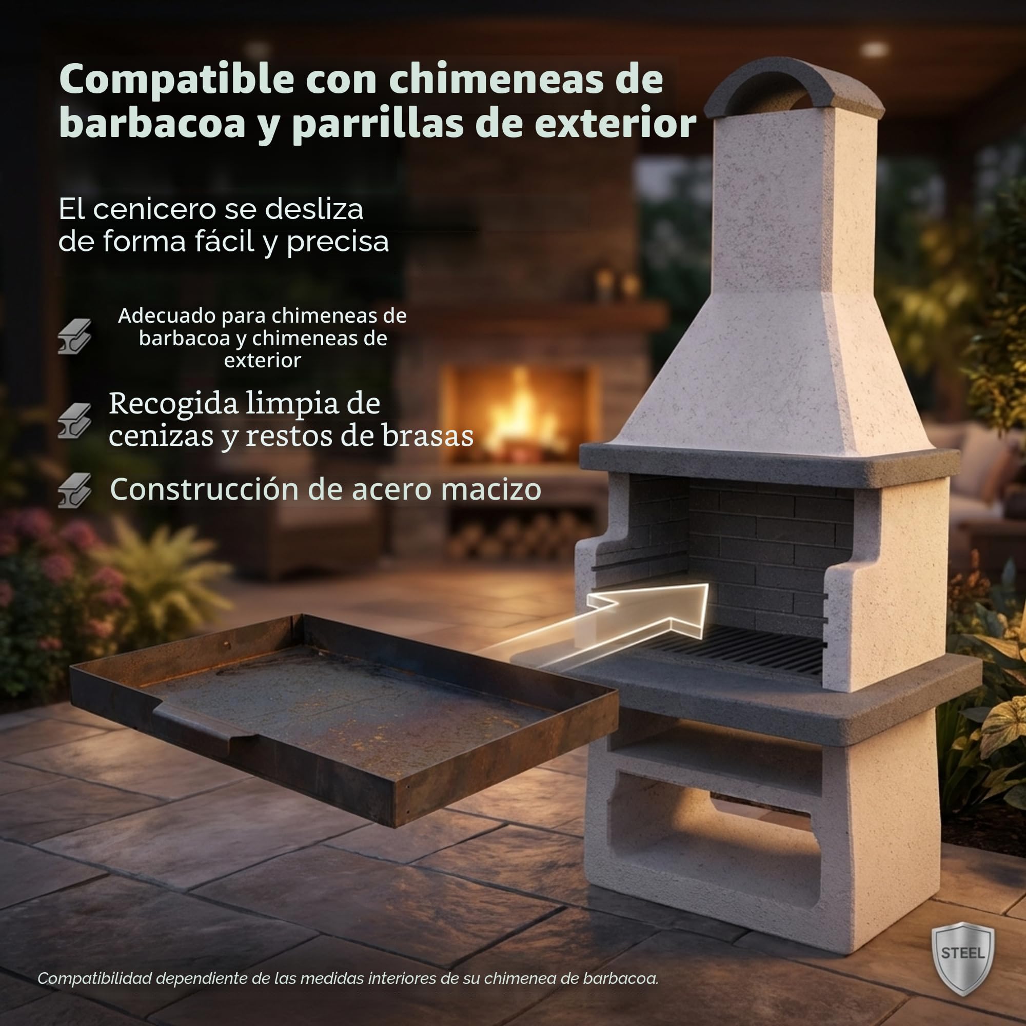 EWH Aschekasten para barbacoa de acero CorTen resistente a la intemperie/aspecto de óxido noble (49 x 34 cm) Recipiente para cenizas/bañera de cenizas para parrilla/chimenea exterior