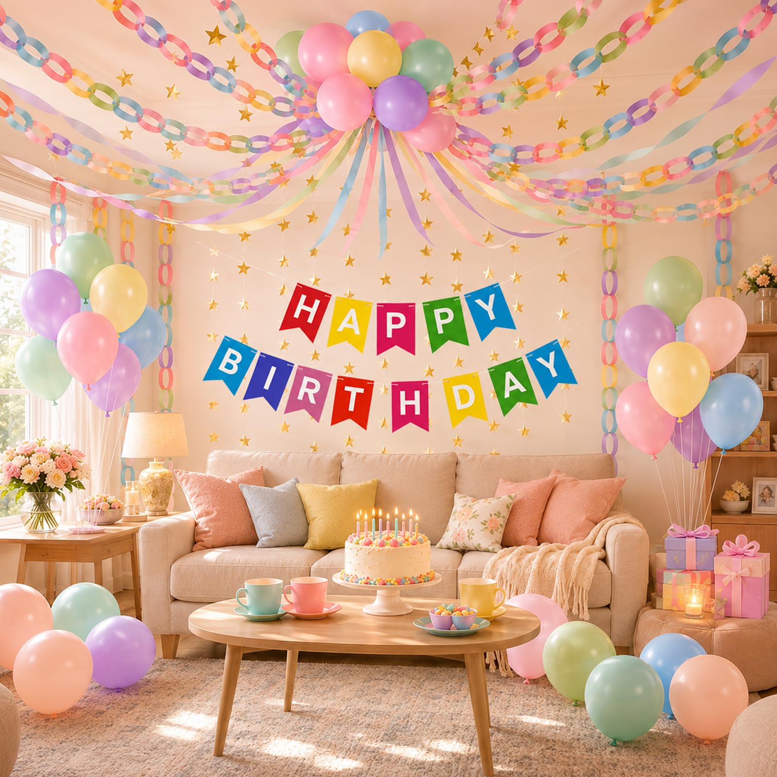 Kit de cadenas de papel para fiestas con globos, guirnalda de estrellas y