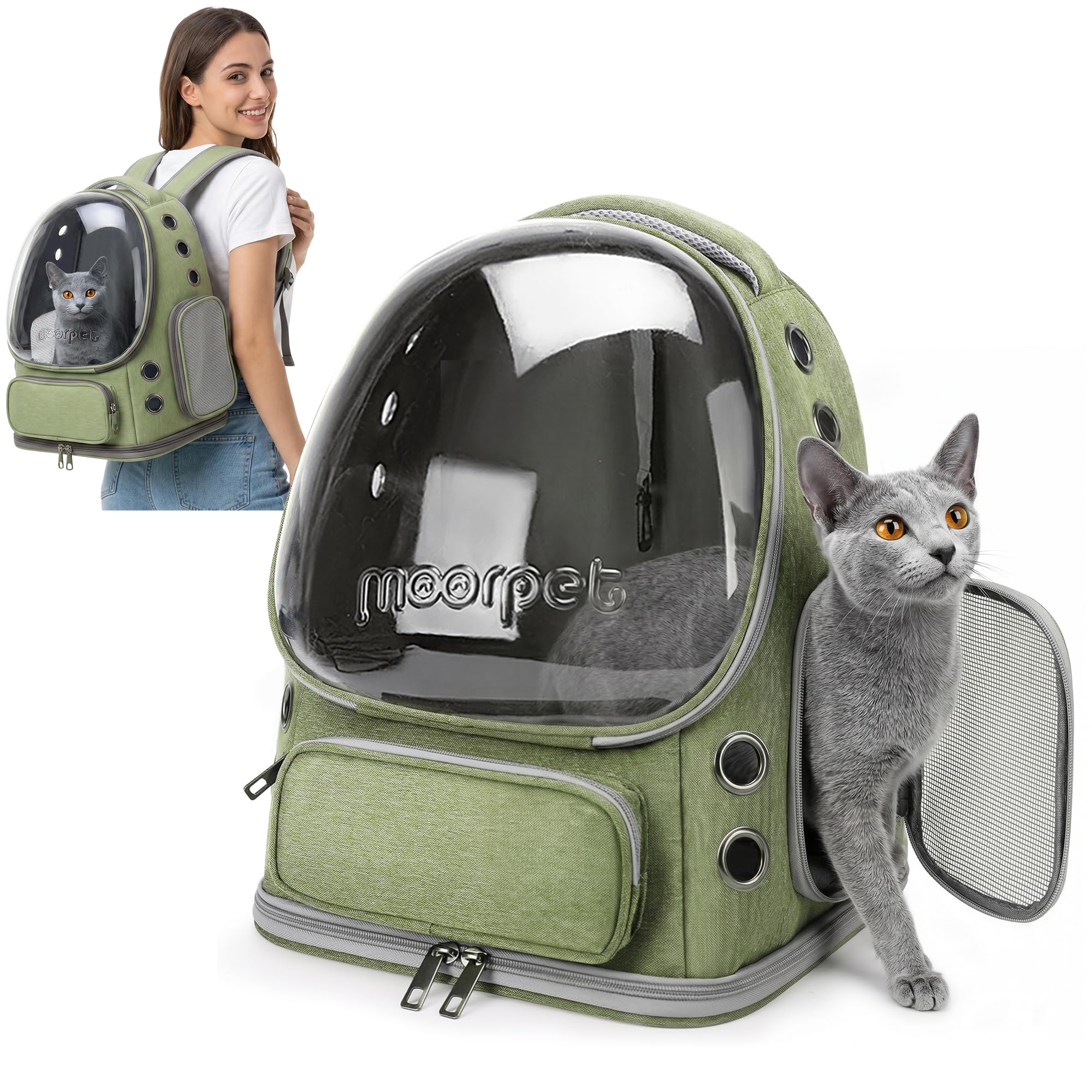 ALLSOPETS Mochila para Gatos y Perros con Diseño de Burbuja, Plegable y Portátil, para Mascotas hasta 7,5 kg, Ideal para Viajes, Senderismo y Visitas al Veterinario (Verde Bosque)