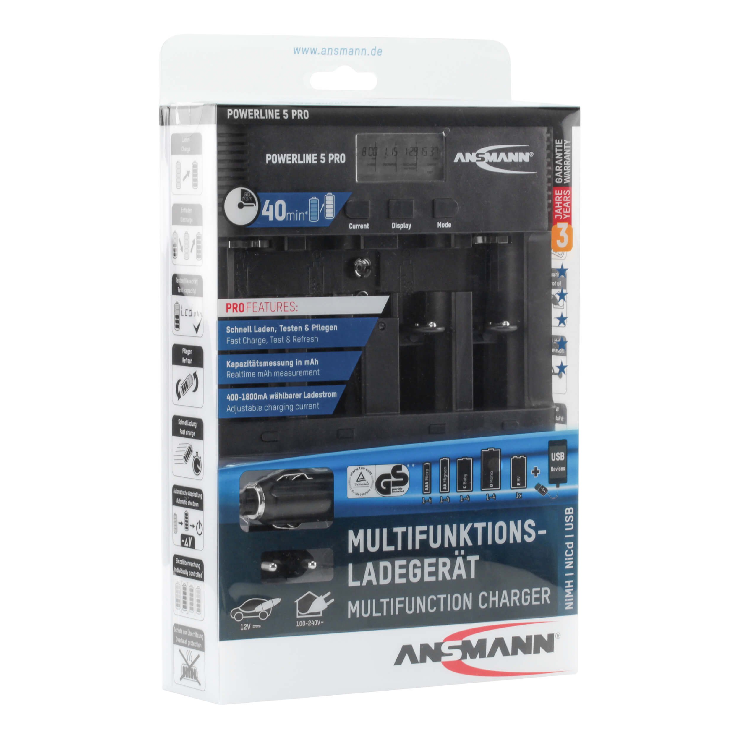 Ansmann - Cargador para 4 Pilas AA/AAA con USB