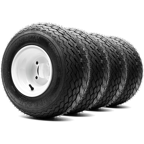 8" Steel Golf Cart Wheels Glossy White and Arisun Turf Sail (18/8.5-8) Golf Cart Tires - Set of Four