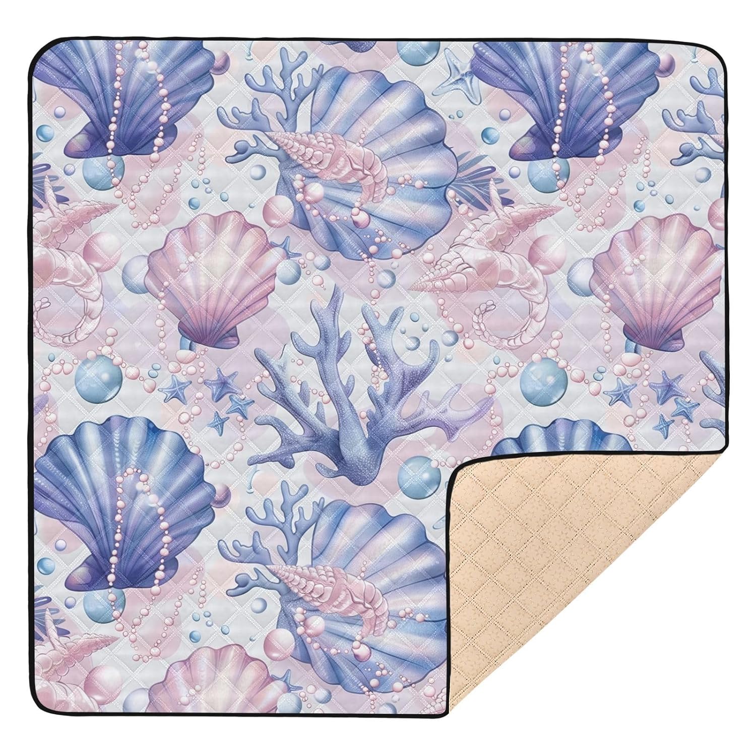 Baby Play Mat Beautiful Shell Pearls 50 x 50 Playpen Mats for Floor Play Gym Crawling Mat Non-Slip Cushioned Baby Playmat for Infants, Babies, Toddlers