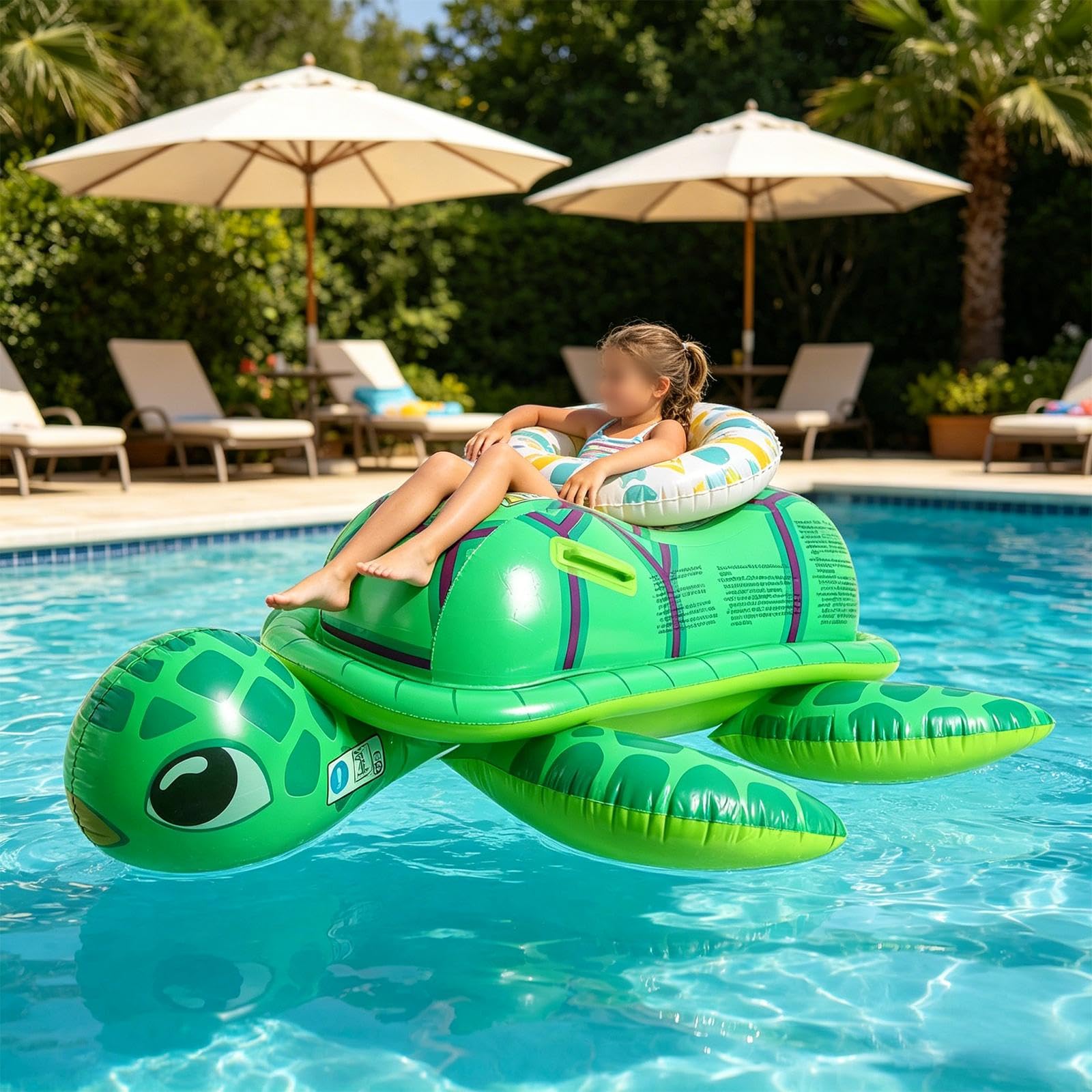 Kinder Schwimmreifen Aufblasbares Pool Schwimmtier Meeresschildkröte Schwimmspielzeug Sitzfläche mit Griffen Robustes PVC für Jungen Mädchen Strand