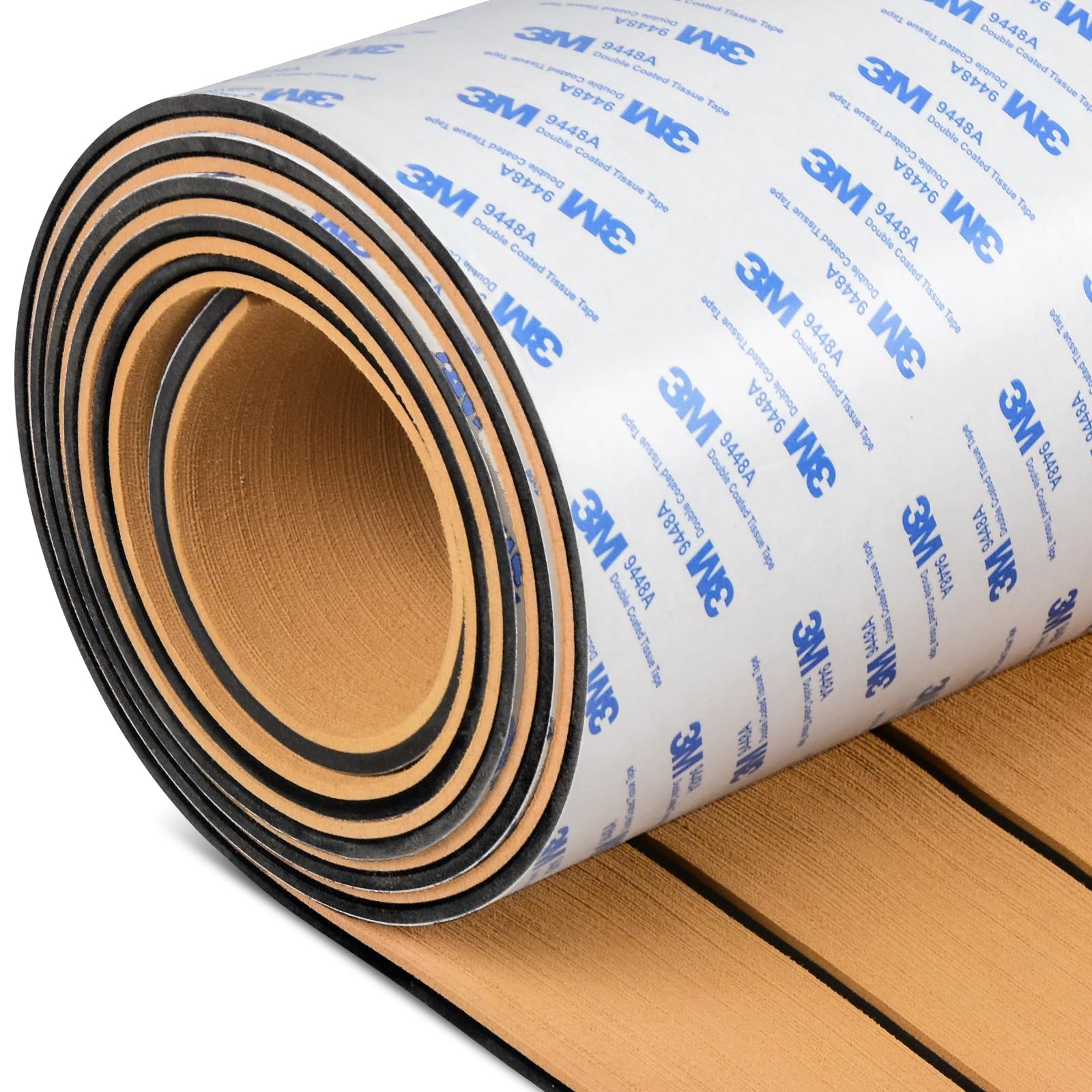 OCEANBROAD EVA Foam Boat Flooring with 3M Adhesive Backing Marine Self-Adhesive Decking 96''x45.6''/36''/28.8''/16.8'', 48''x16.8'' Faux Teak Sheet