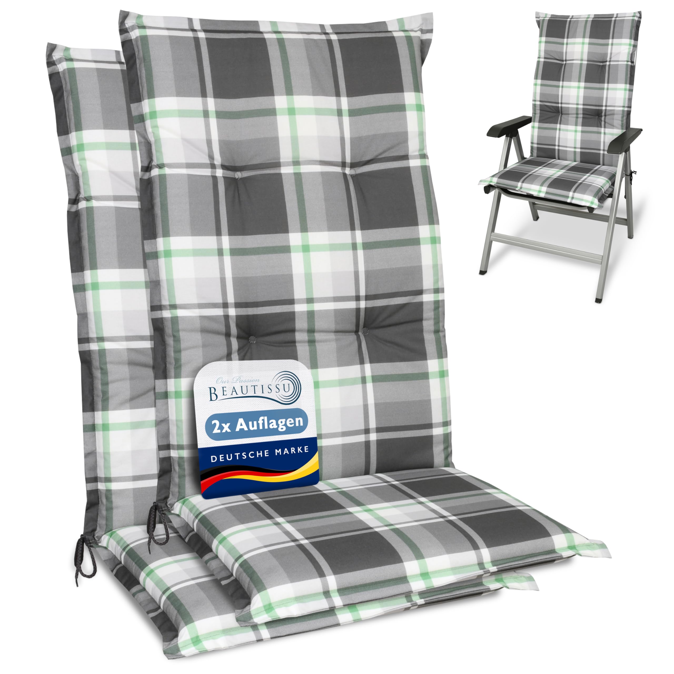 Beautissu Set of 2 High Back Garden Outdoor Chair Cushions Seat Pad mint โ image 1