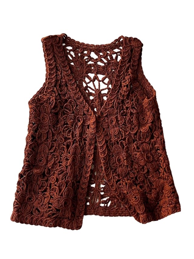 MakeMeChic Womens Crochet Sweater Vest Hollow Out Sleeveless Knit Boho Cardigan