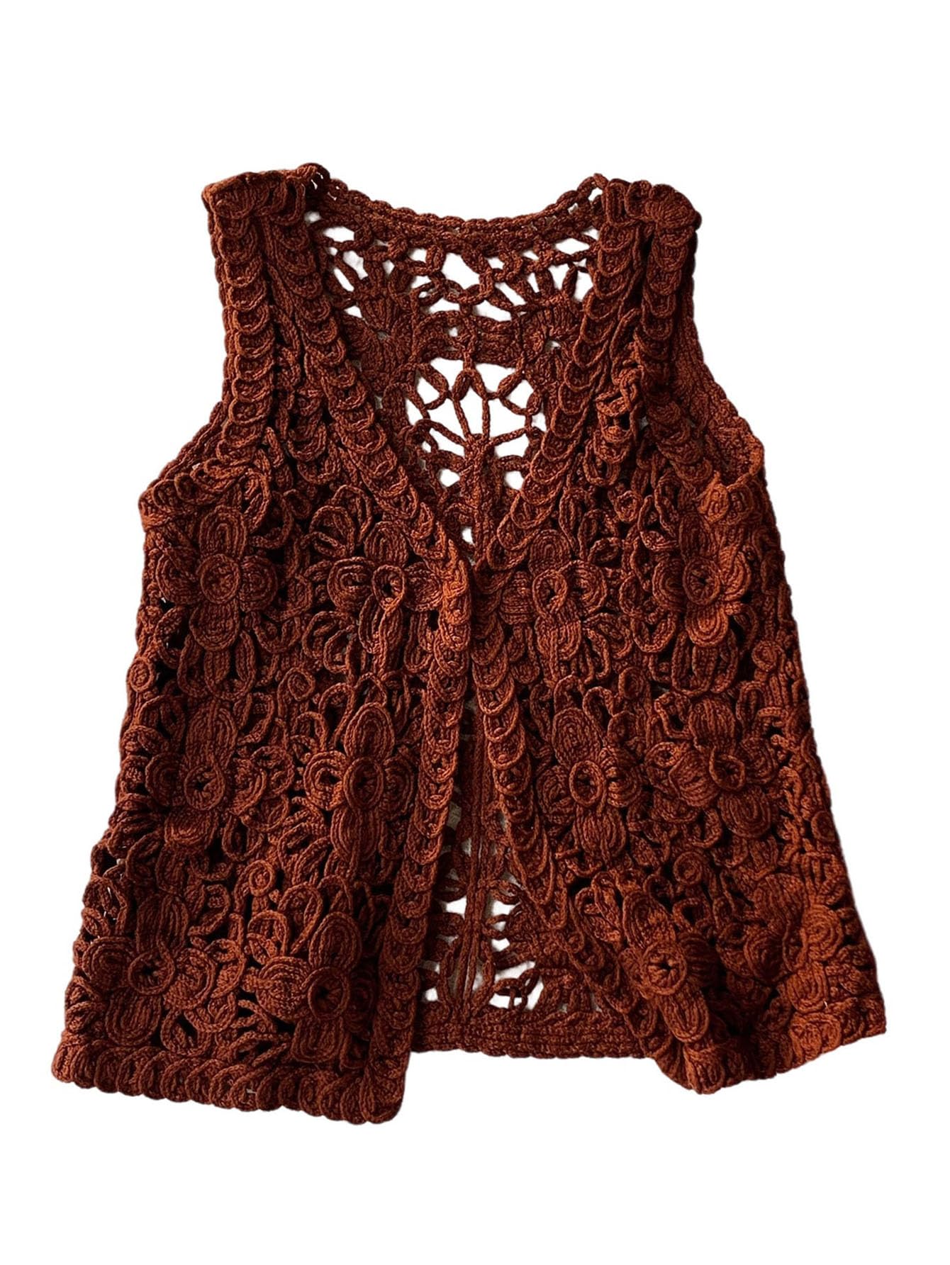 MakeMeChic Womens Crochet Sweater Vest Hollow Out Sleeveless Knit Boho Cardigan