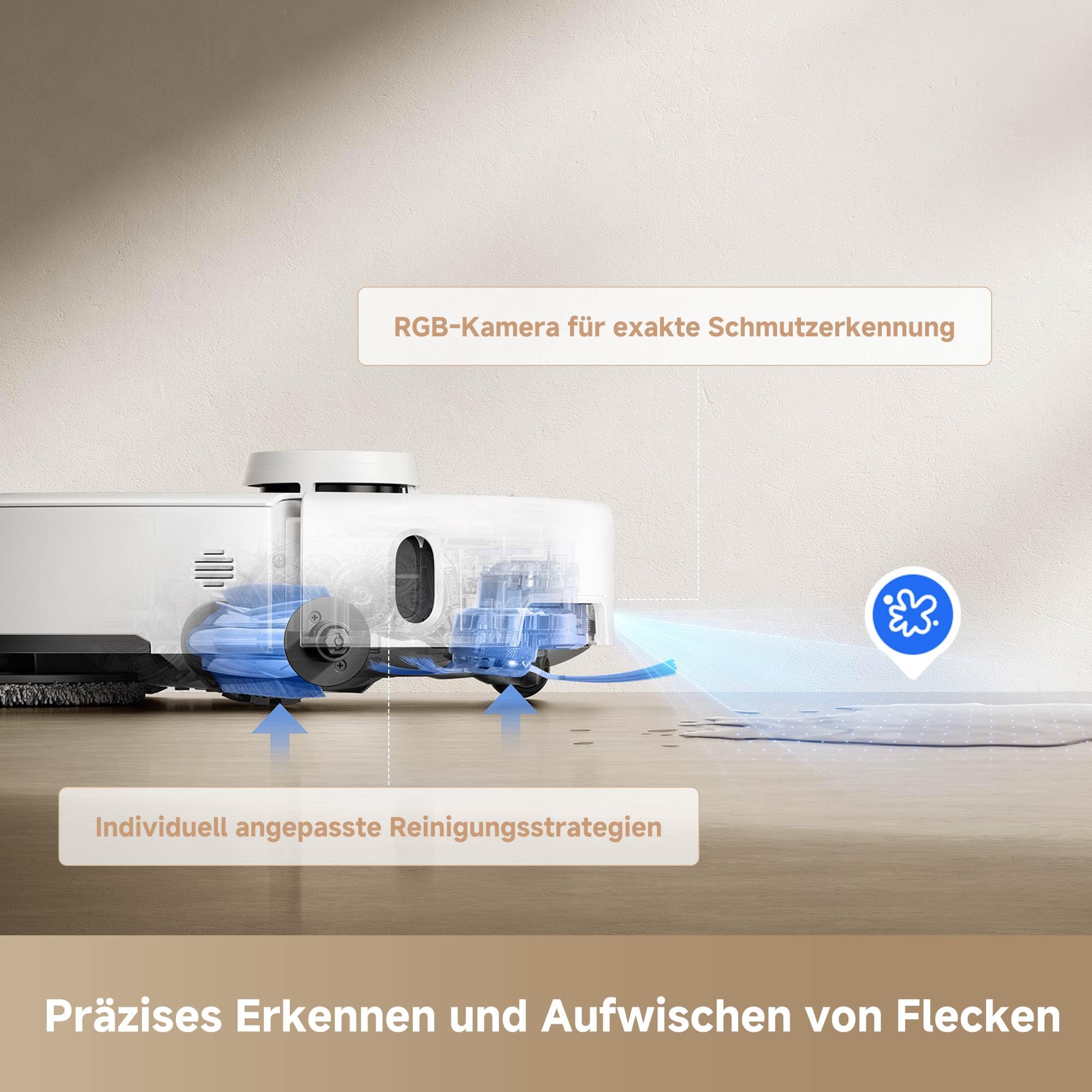 Mova P50 Pro Ultra Staubsaugerroboter mit Mopp, 19.000 Pa, 75℃ Selbstreinigender Heißwasser-Mopp mit Auszug Seitenbürste, LDS-Navigation,+RGB AI+LED-Hindernisvermeidung, Auto-Entleerung/Nachfüllen
