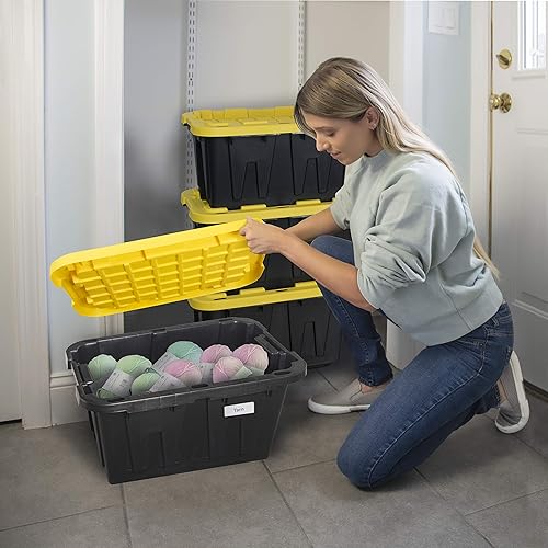 Miniatura 7 de Contenedores de almacenamiento resistentes negros y amarillos (12 galones, paquete de 4)