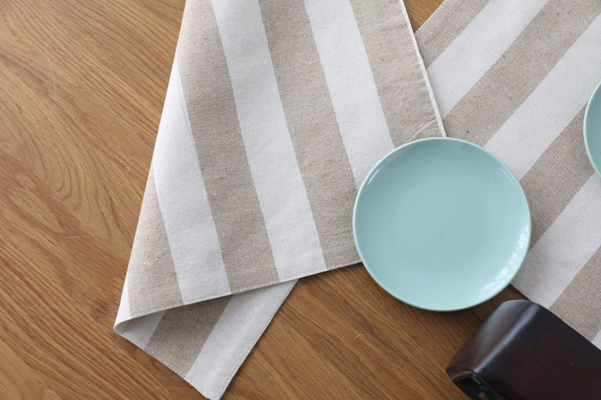 Esteras de tabla de la raya, manteles individuales antimanchas del aislamiento de calor, esteras de lugar lavables de la tela para la decoración de la mesa de la cocina del comedor,Beige_set of 6