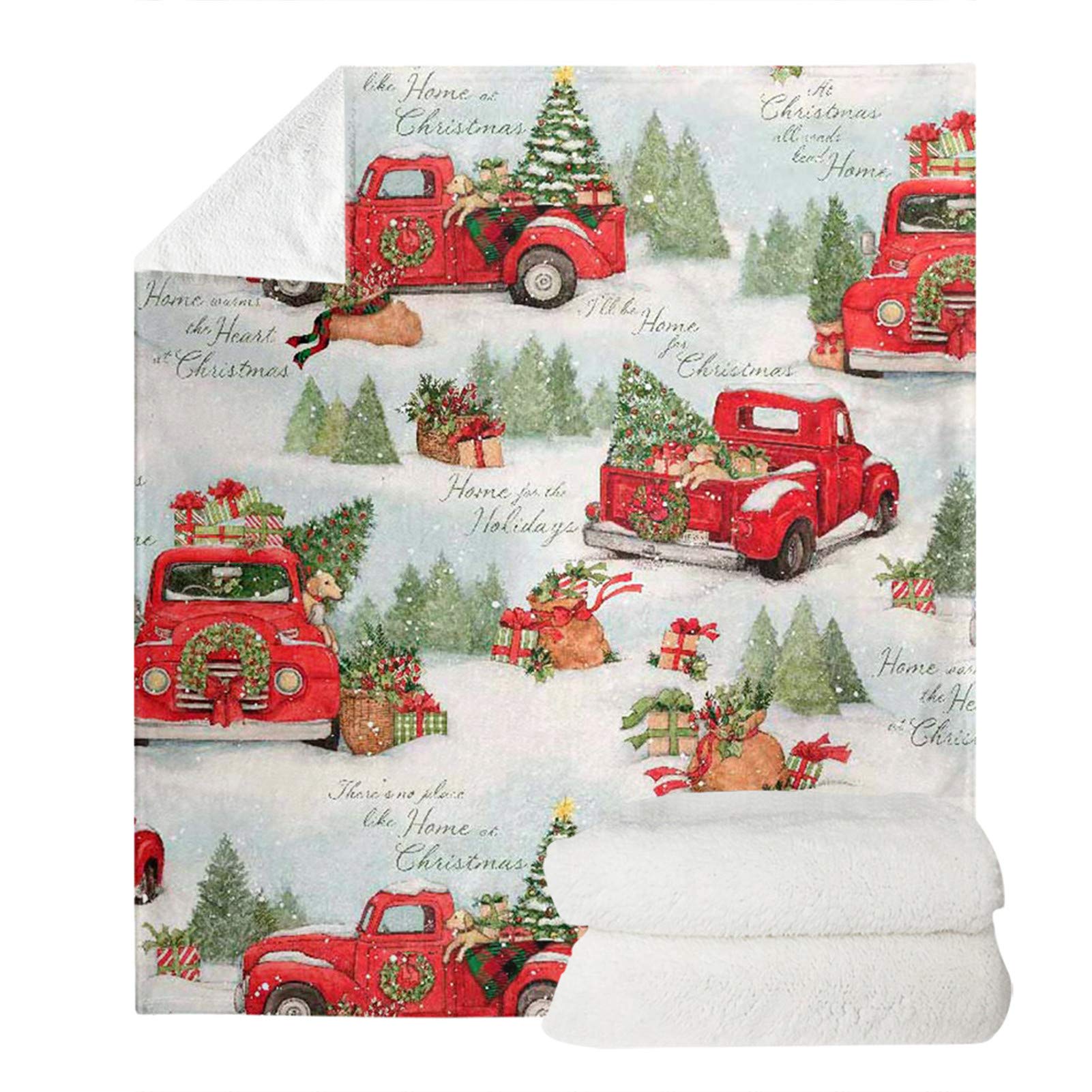 Coperta natalizia con camion rosso, coperta natalizia con albero di Natale in legno, coperta in pile di flanella super morbida e calda, per