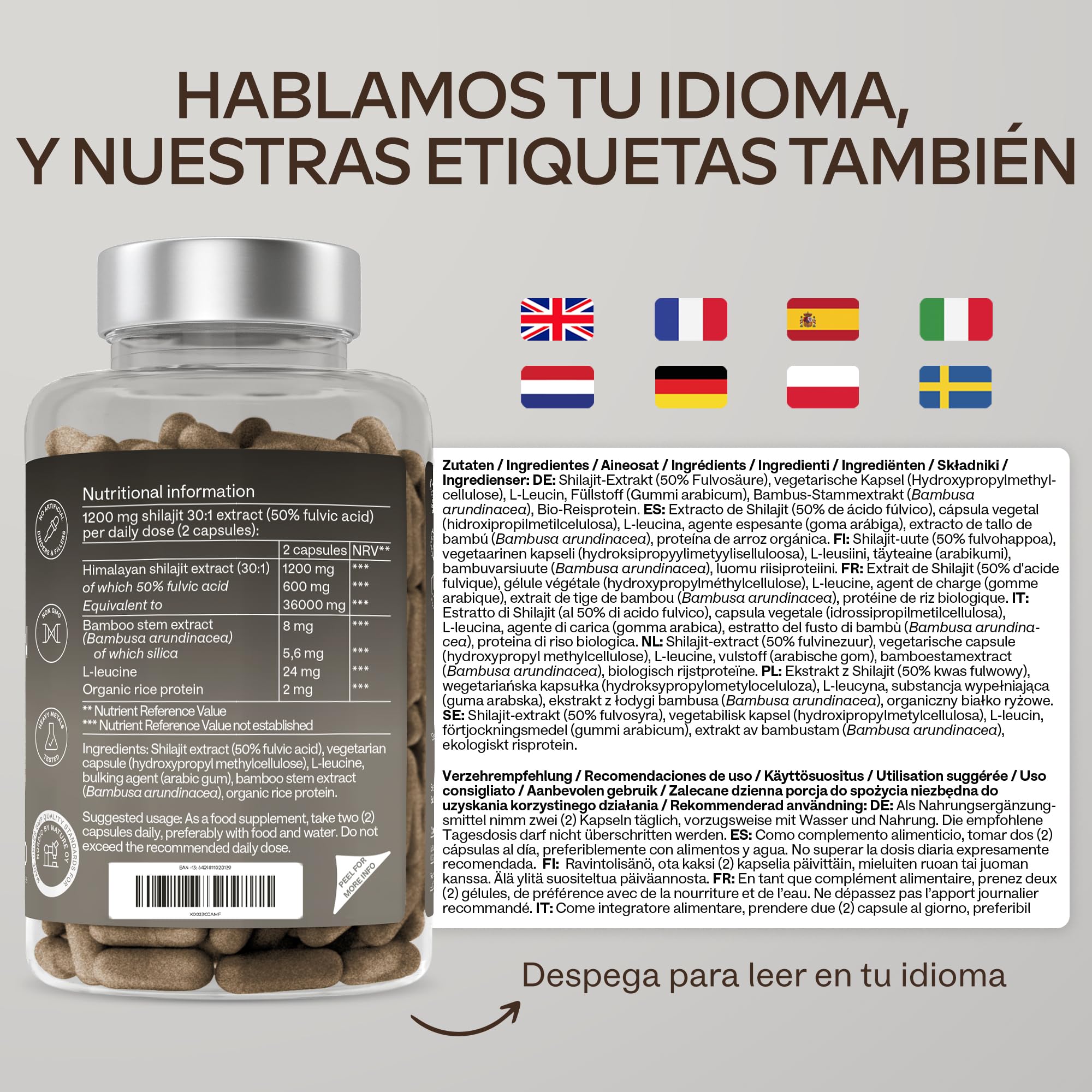 Shilajit Puro del Himalaya -36,000mg (Extracto 30:1) - 90 Shilajit Capsulas (No Shilajit Gummies) - con 50% de Acido Fulvico - Más Conveniente que el Resina de Silajhit - Rico en Minerales Traza
