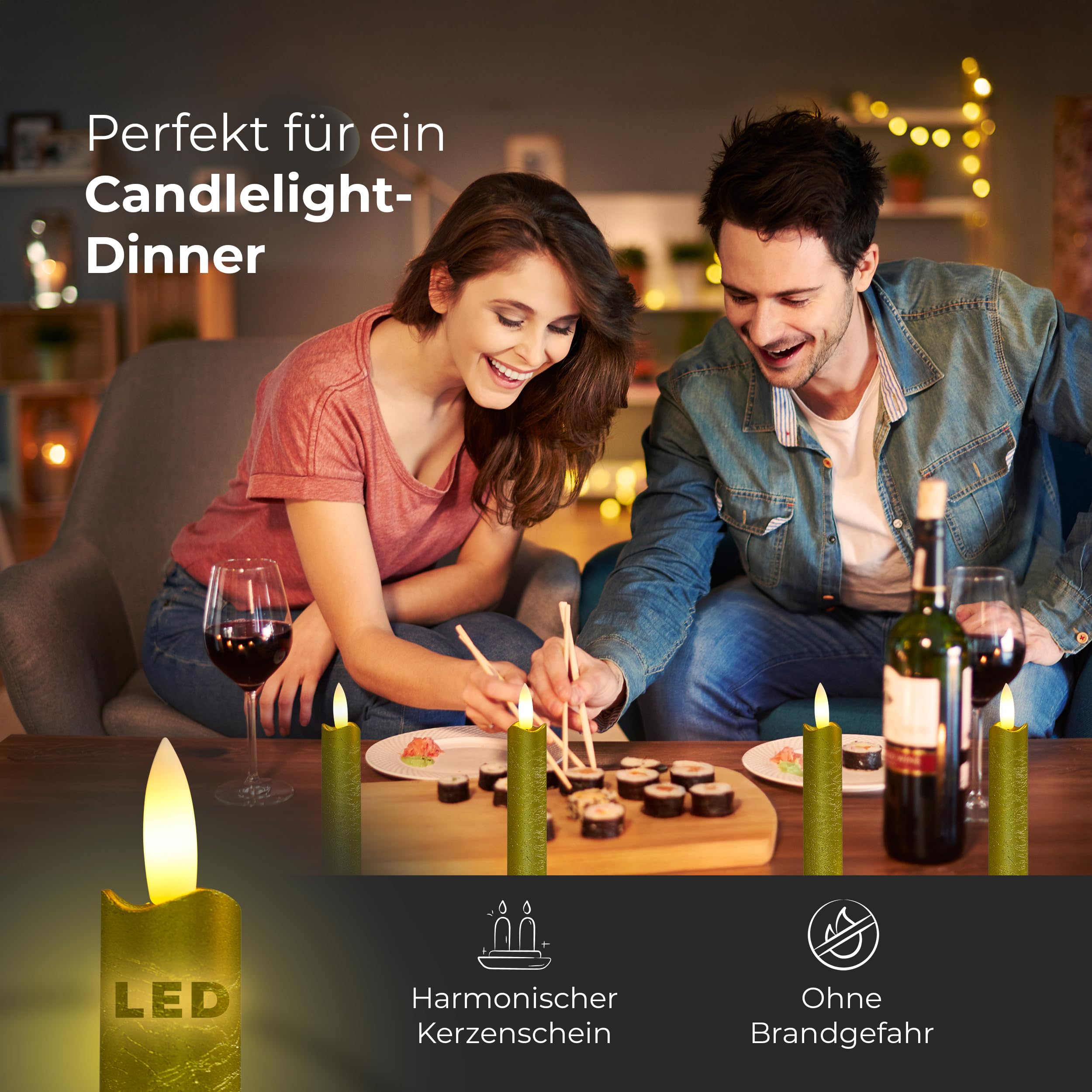 Candele a LED con timer, oro, 6 pezzi, per interni, 6 ore, vera cera, 18 cm, altezza per candele, diametro 2,2 cm, 2 batterie AAA necessarie, candele LED, set da 4 pezzi, oro (due volte), fiamma