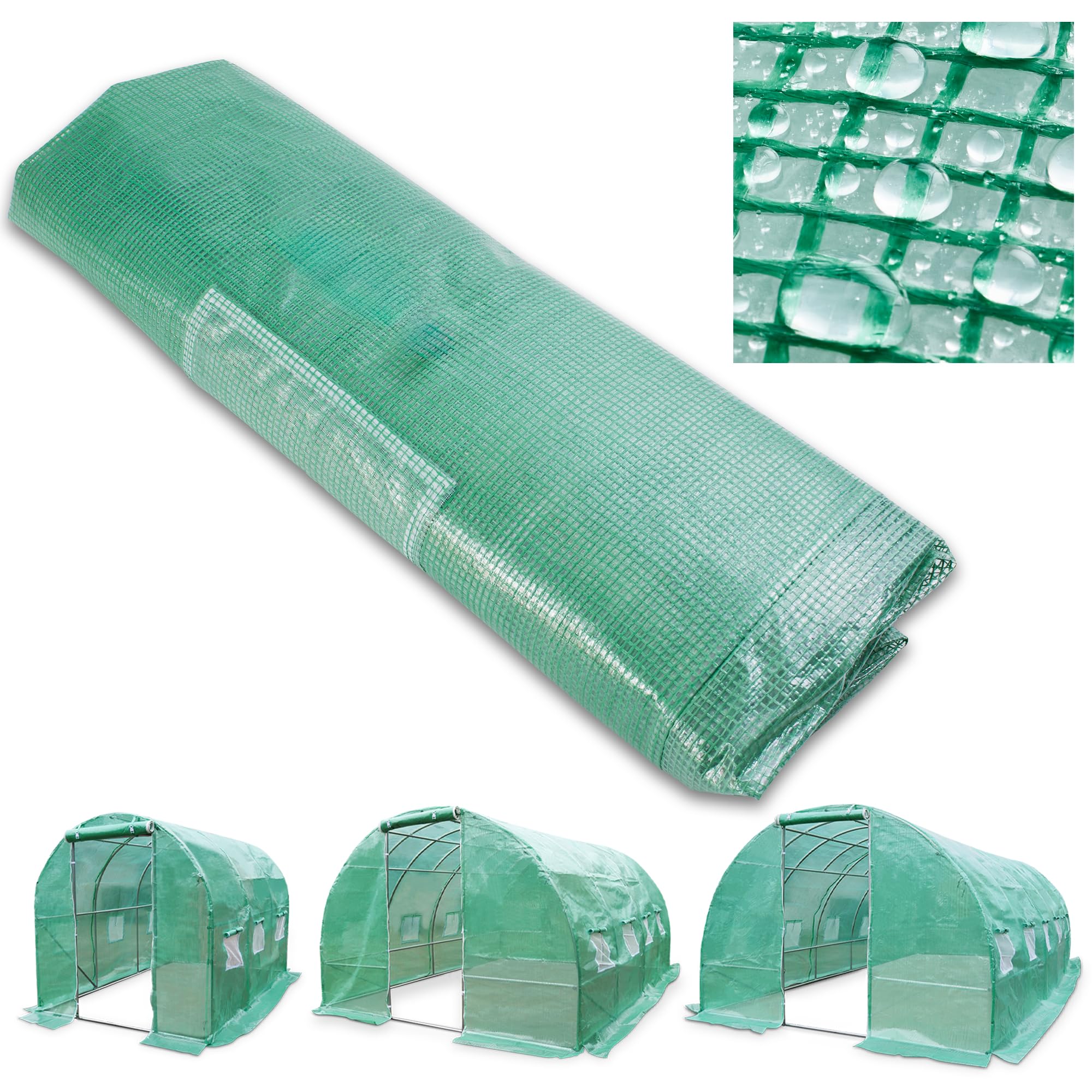 TOM Gewächshaus Ersatzfolie UV beständig Winterfest wetterfest wasserdicht Gitterfolie transparent grün 200x300 cm
