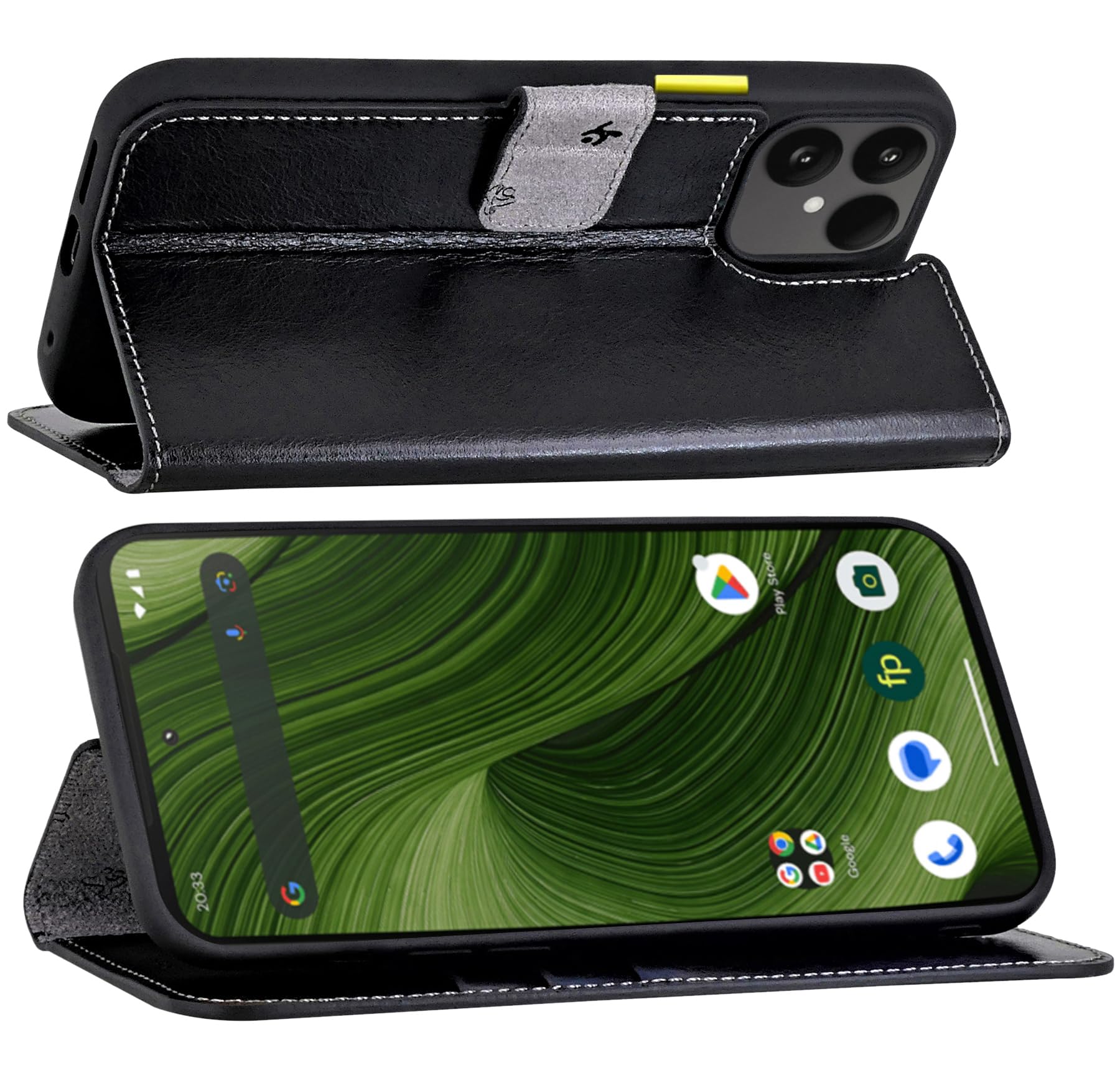 Suncase Book-Style Hülle kompatibel mit Fairphone 6 5G Leder Tasche (Slim-Fit) Lederhülle Handytasche Schutzhülle Case mit 3 Kartenfächer in schwarz