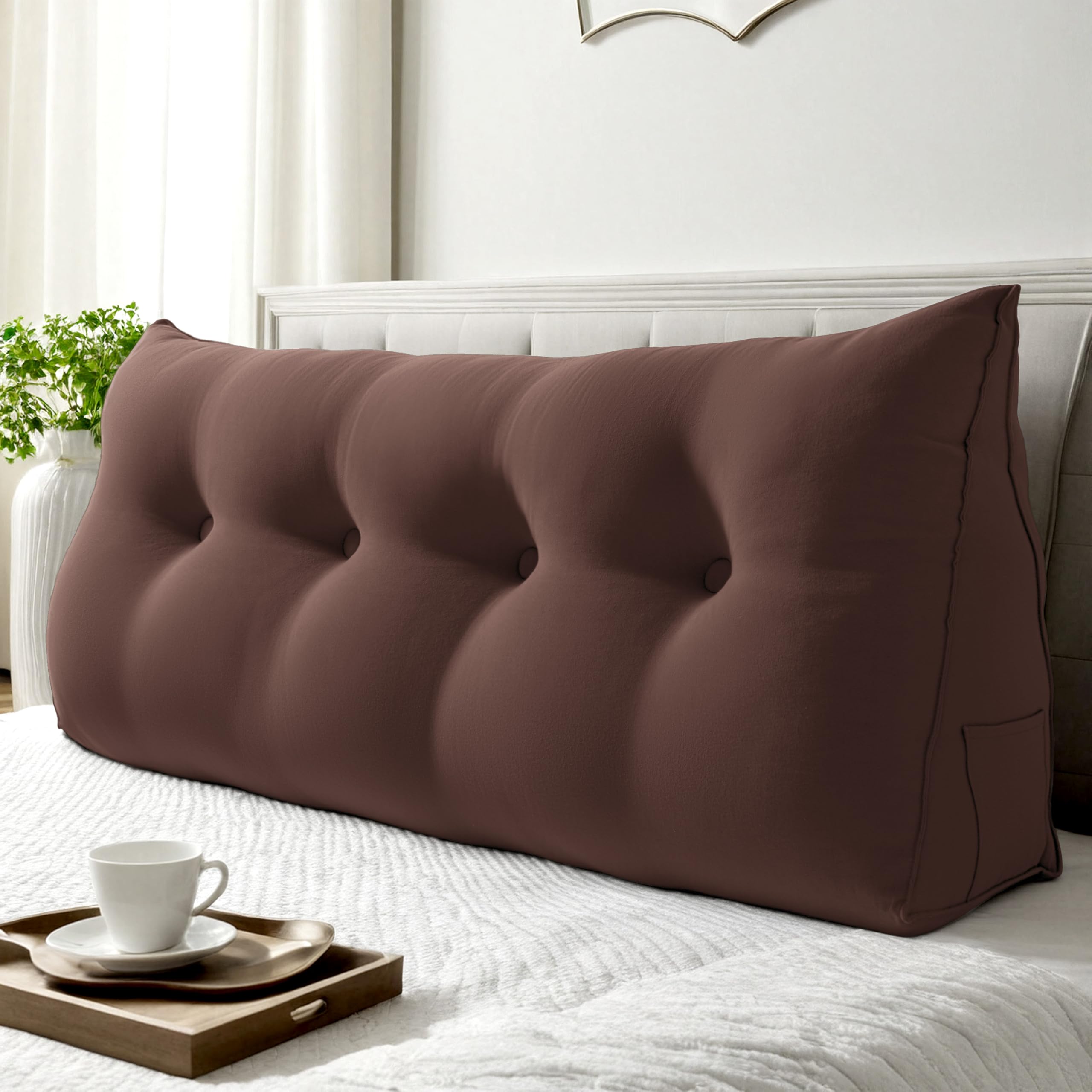 WOWMAX Multifunctional Upholstered Headboard Pillow Full, Coffee