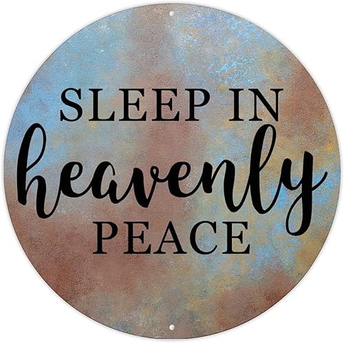 Letrero de metal con texto en inglés "Sleep in Heavenly Peace", letrero de metal redondo para sala de estar, cocina, porche delantero