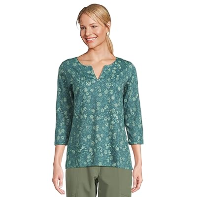 L.L.Bean Pima Tops Split Neck Tunic 3/4 Sleeve Print Women