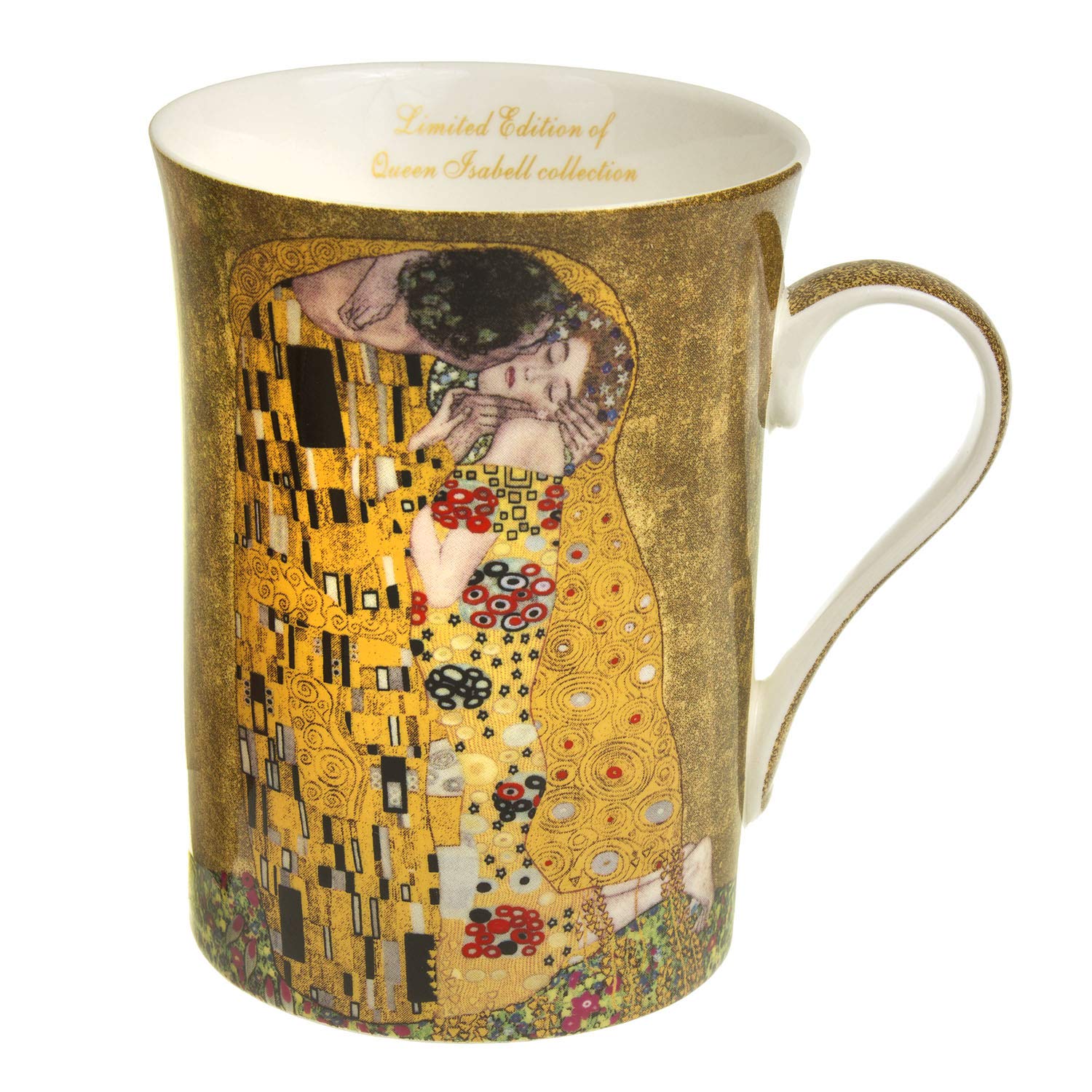 Queen Isabell Lot de 2 tasses à café en porcelaine avec cuillère Motif baiser de klimt 250 ml