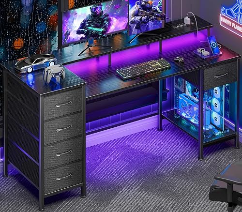 Korfile 55-Inch Gaming Desk with LED Lights