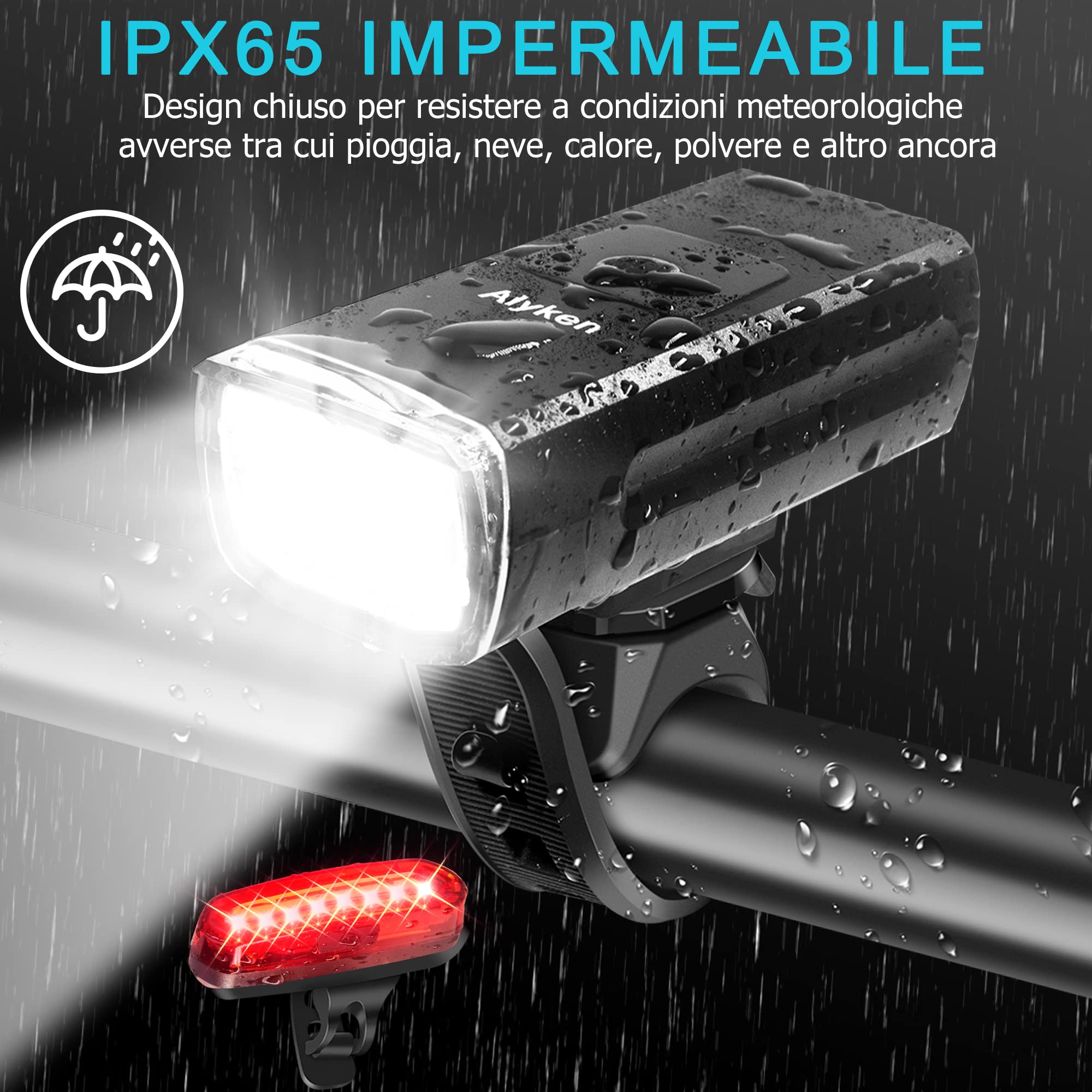 Luci Bici LED Ricaricabili USB - Anteriore 1200 Lumen, Posteriore, Impermeabile IP65, Per MTB E Strada - Foto 13