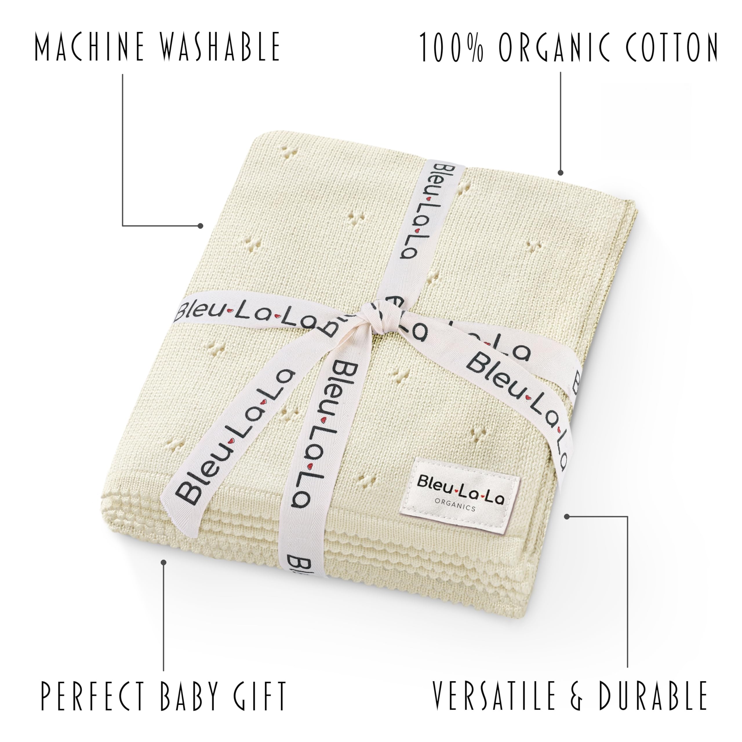 Couverture de Luxe pour Bébé en Pointelle 100% Coton Biologique – D'emmaillotage pour Filles et Garçons – Berceau pour Nouveau-Nés et Nourrissons (Crème de Beurre)