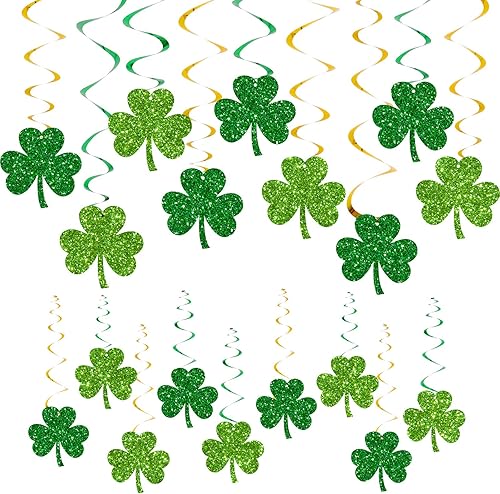 AnyDesign Kit de decoración de espirales colgantes para el día de San Patricio 36 unidades trébol verde con purpurina espirales de techo colgantes