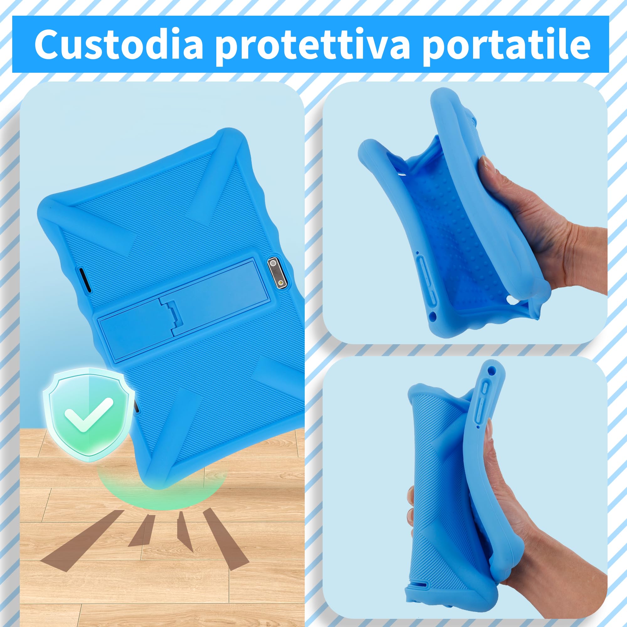 Veidoo Tablet per bambini, schermo IPS da 10,1 pollici, 7 GB (3 + 4) RAM 64 GB ROM, 512 GB espandibile, doppia fotocamera, WiFi 6, tablet Octa-Core Parental Control con custodia protettiva in silicone