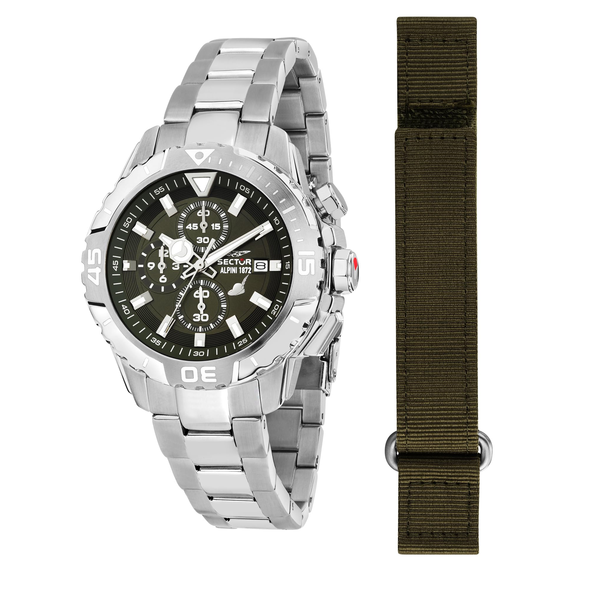 Orologio Uomo Sector No Limits LEGEND R3273735005 – Cronografo Quarzo, Cassa 43mm, Quadrante Verde, Doppio Cinturino Acciaio/tessuto