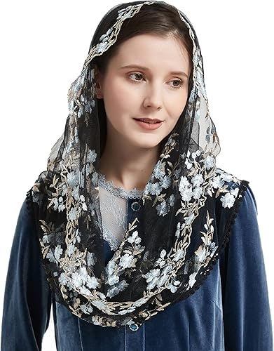 Encaje Capilla Velo Mantilla Infinity Veil Multicolor Bordado Cherry Blossom Style Latin Mass M7
