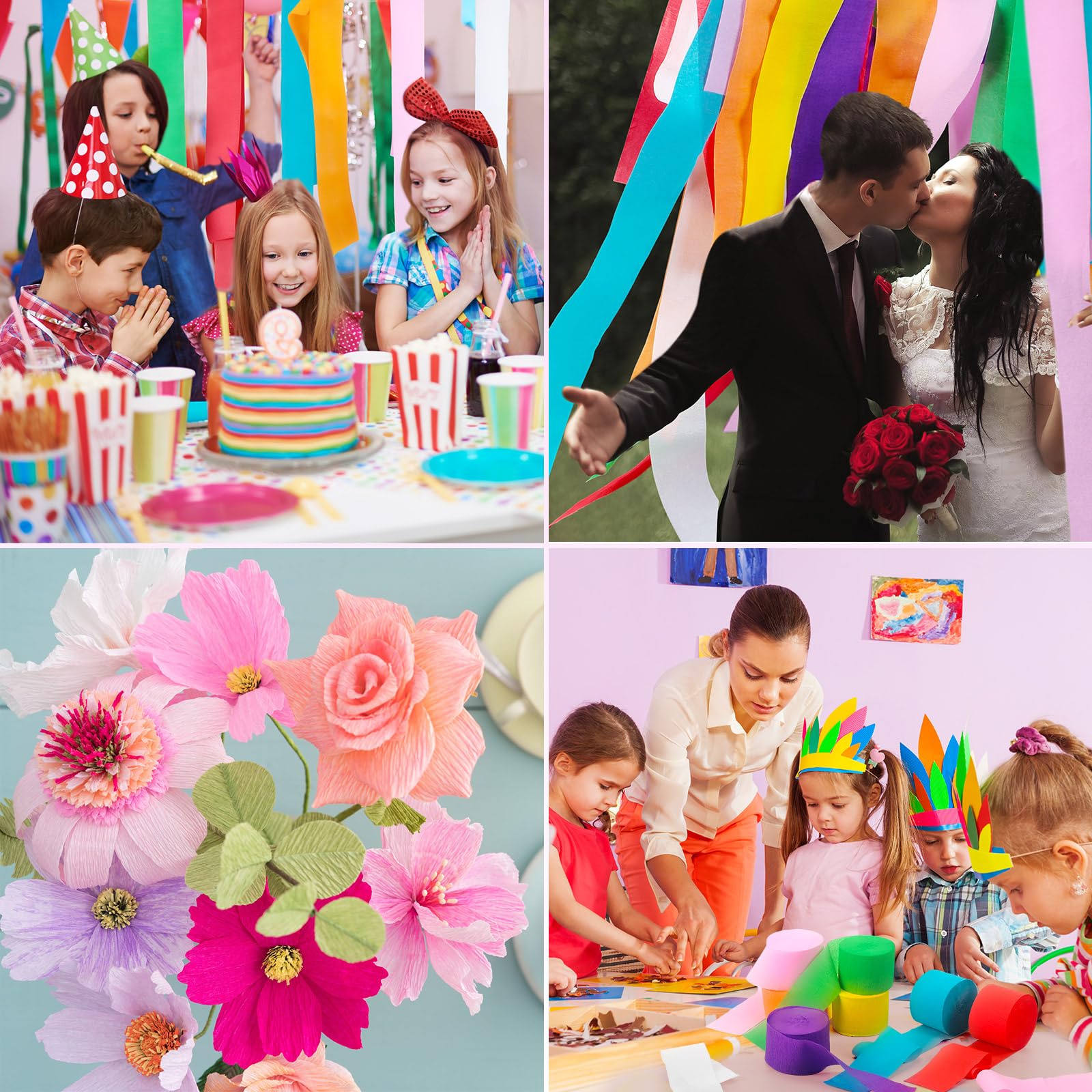 Berlune Lot de 48 rouleaux de papier crépon arc-en-ciel pour décoration de fête, fête d'anniversaire, cérémonie de mariage, fête prénatale, loisirs créatifs